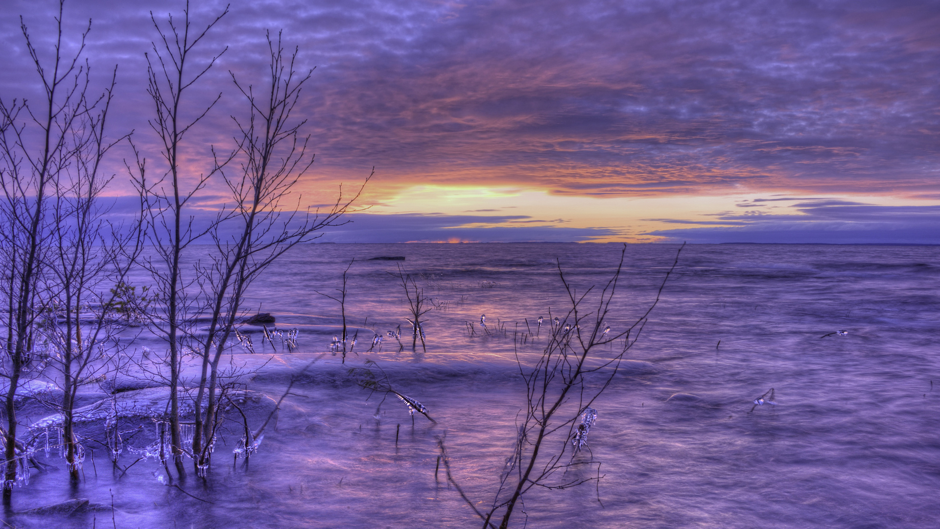 Download mobile wallpaper Winter, Nature, Sky, Ice, Lakes, Horizon, Lake, Earth, Purple, Frozen, Sweden, Cloud for free.