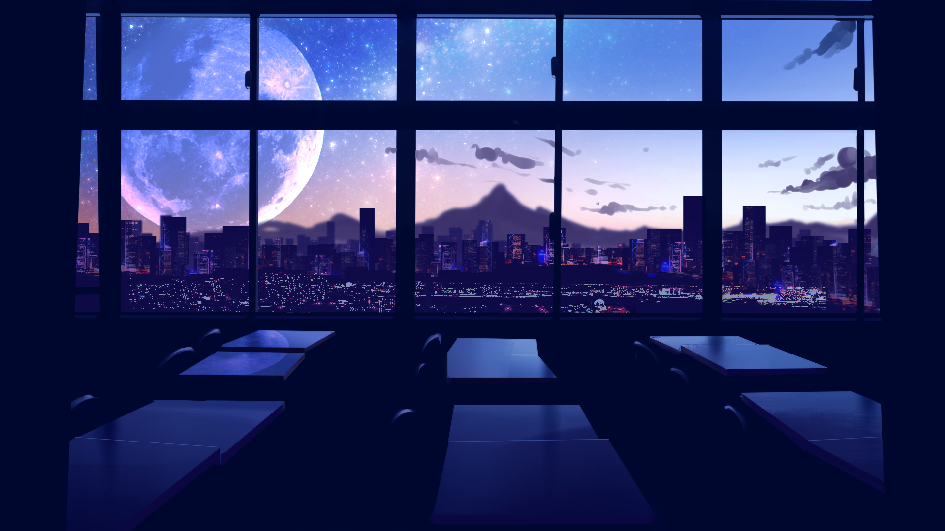 Laden Sie das Mond, Animes, Großstadt-Bild kostenlos auf Ihren PC-Desktop herunter
