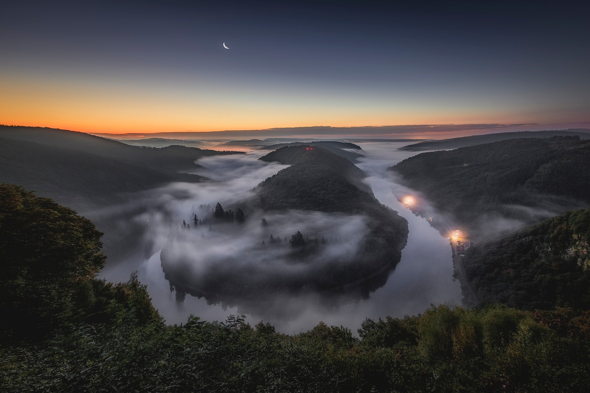 Скачать обои бесплатно Пейзаж, Ночь, Туман, Германия, Земля/природа картинка на рабочий стол ПК