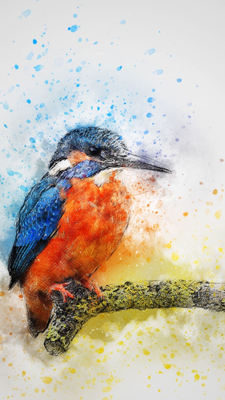Download mobile wallpaper Birds, Bird, Animal, Kingfisher, Watercolor for free.