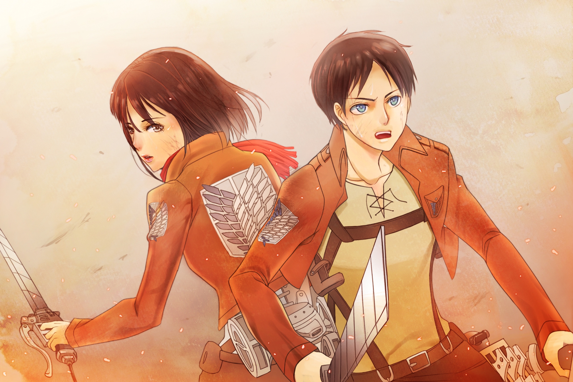 Handy-Wallpaper Animes, Eren Jäger, Mikasa Ackermann, Shingeki Kein Kyojin, Attack On Titan kostenlos herunterladen.