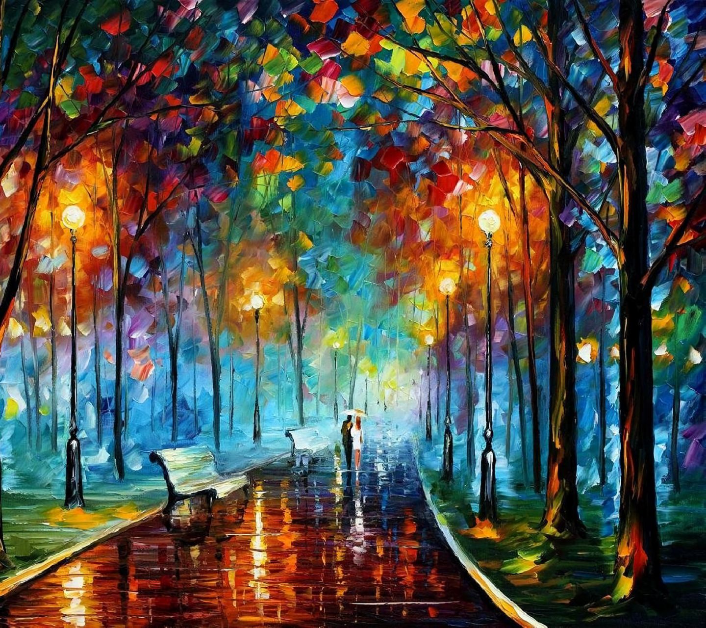 Download mobile wallpaper Park, Couple, Tree, Painting, Artistic, Impressionist for free.