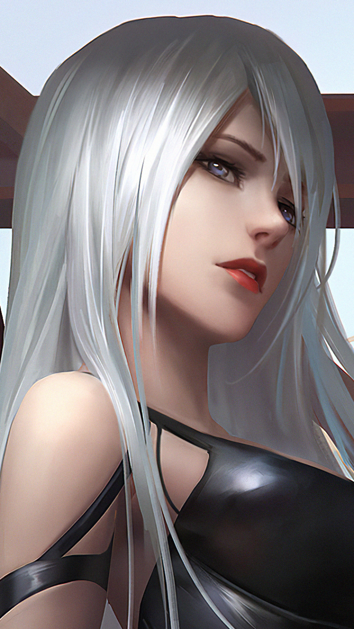 Handy-Wallpaper Blaue Augen, Computerspiele, Lange Haare, Weißes Haar, Nier: Automata kostenlos herunterladen.