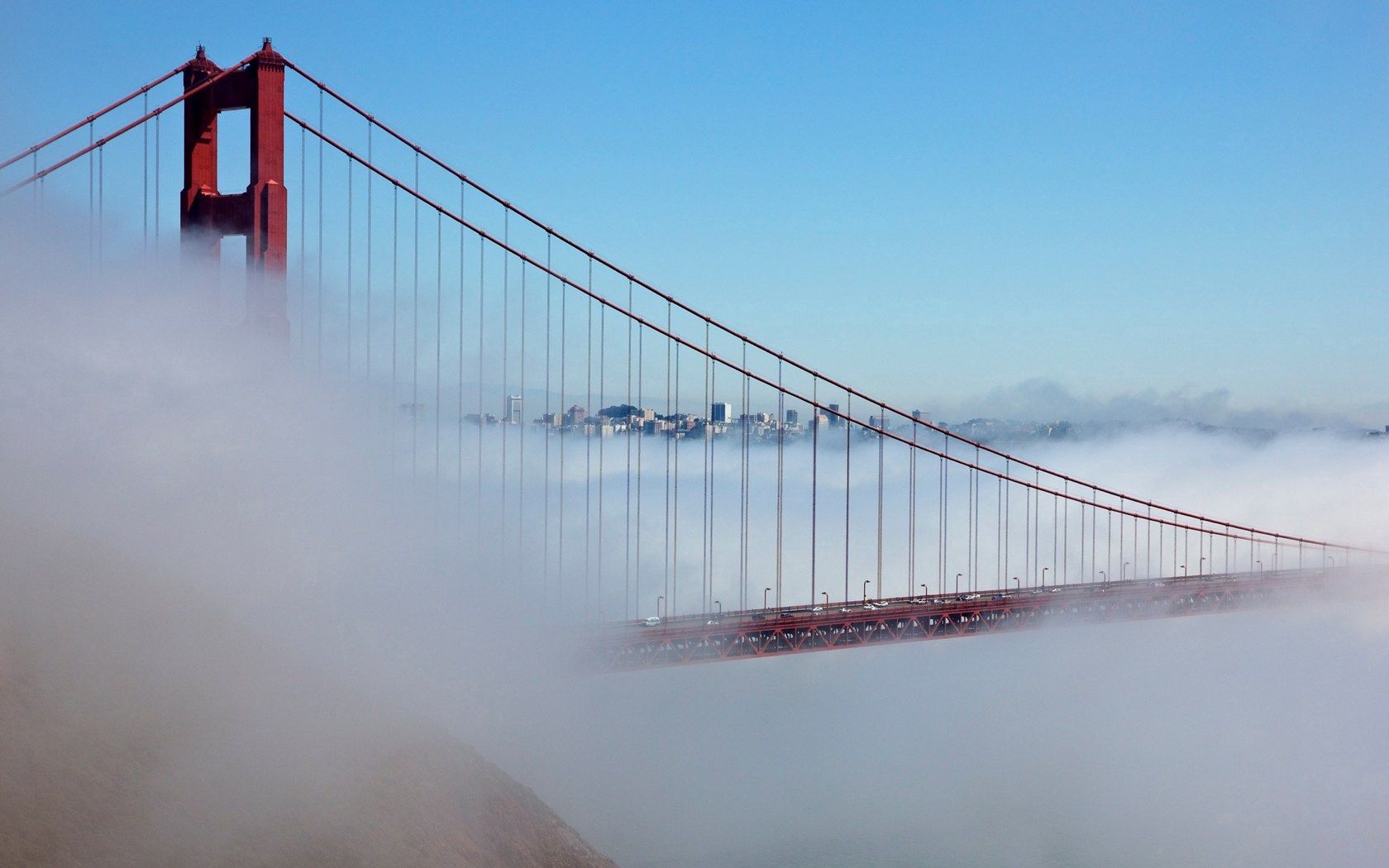Скачать картинку Мост, Города, Туман, Сан Франциско, Калифорния в телефон бесплатно.