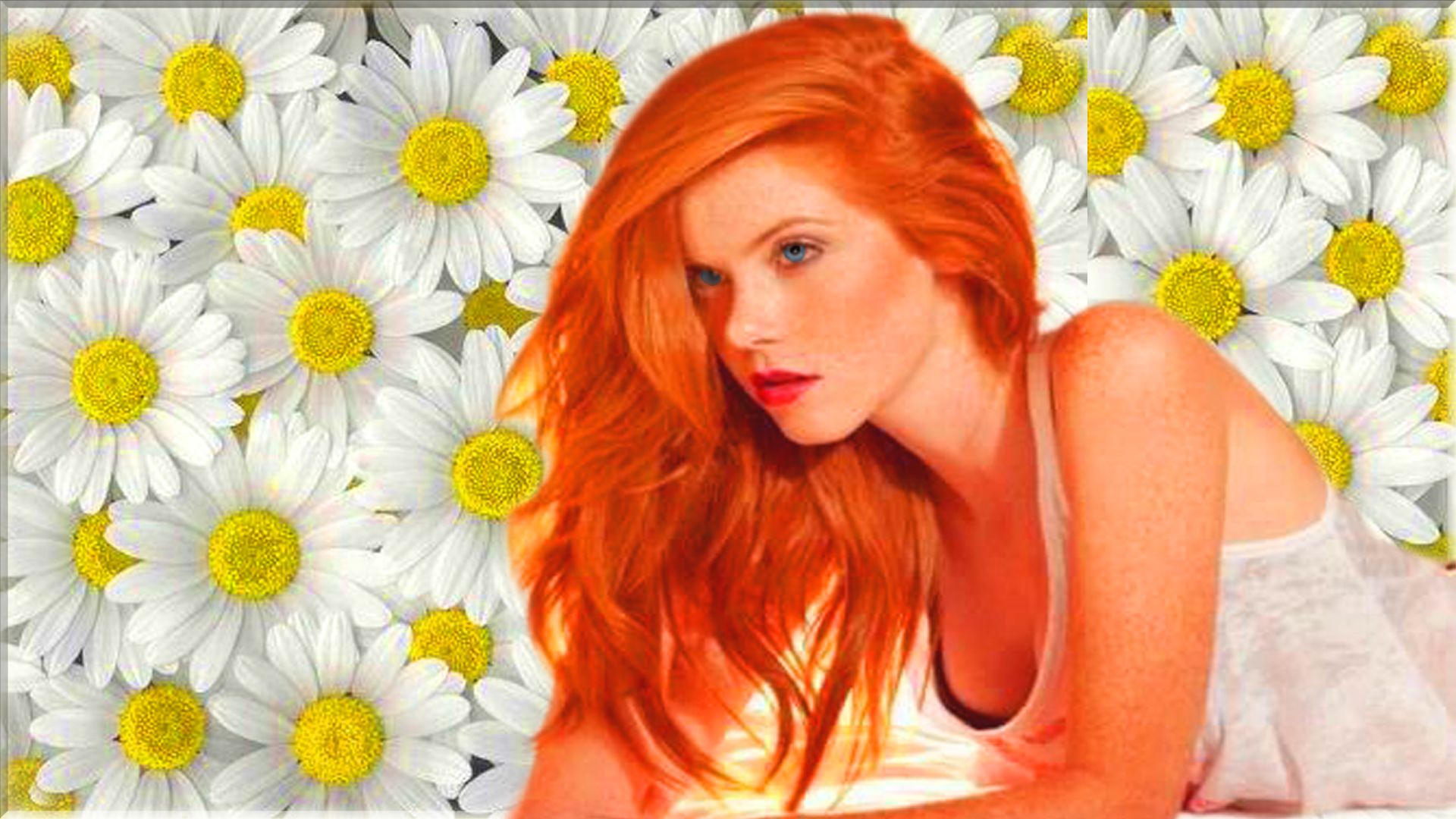 Free download wallpaper Flower, Redhead, Daisy, Model, Women on your PC desktop