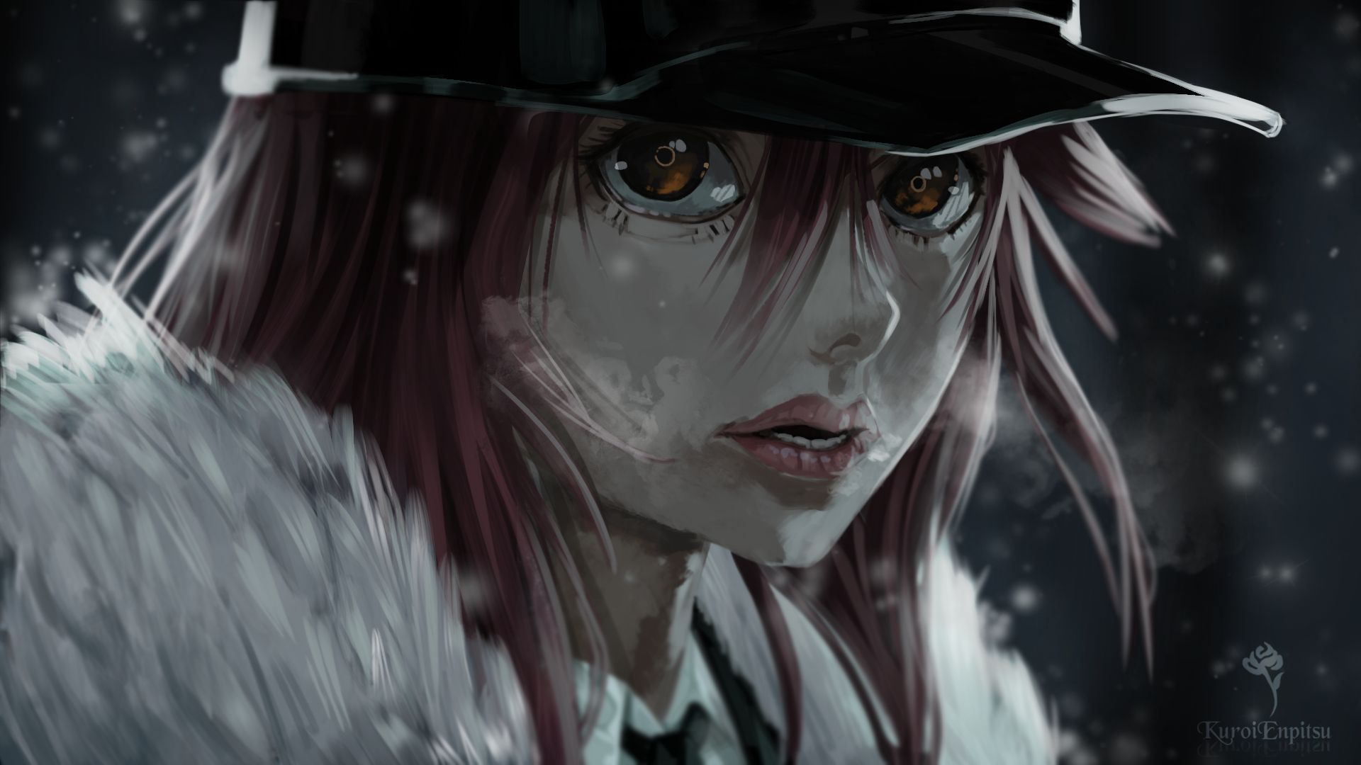 Free download wallpaper Anime, Winter, Hat, Original, Red Eyes, Red Hair on your PC desktop