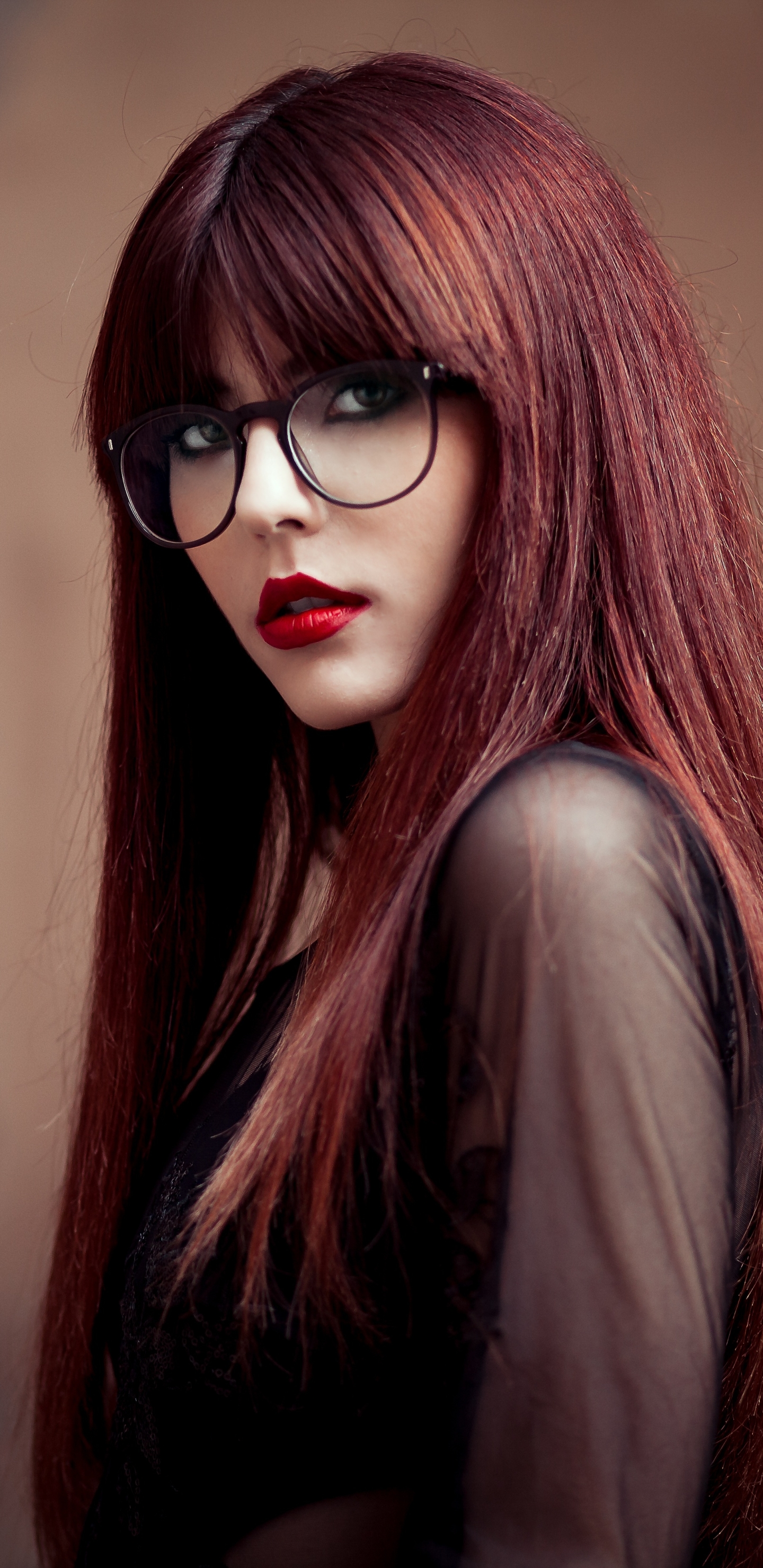 Download mobile wallpaper Redhead, Glasses, Model, Women, Lipstick for free.