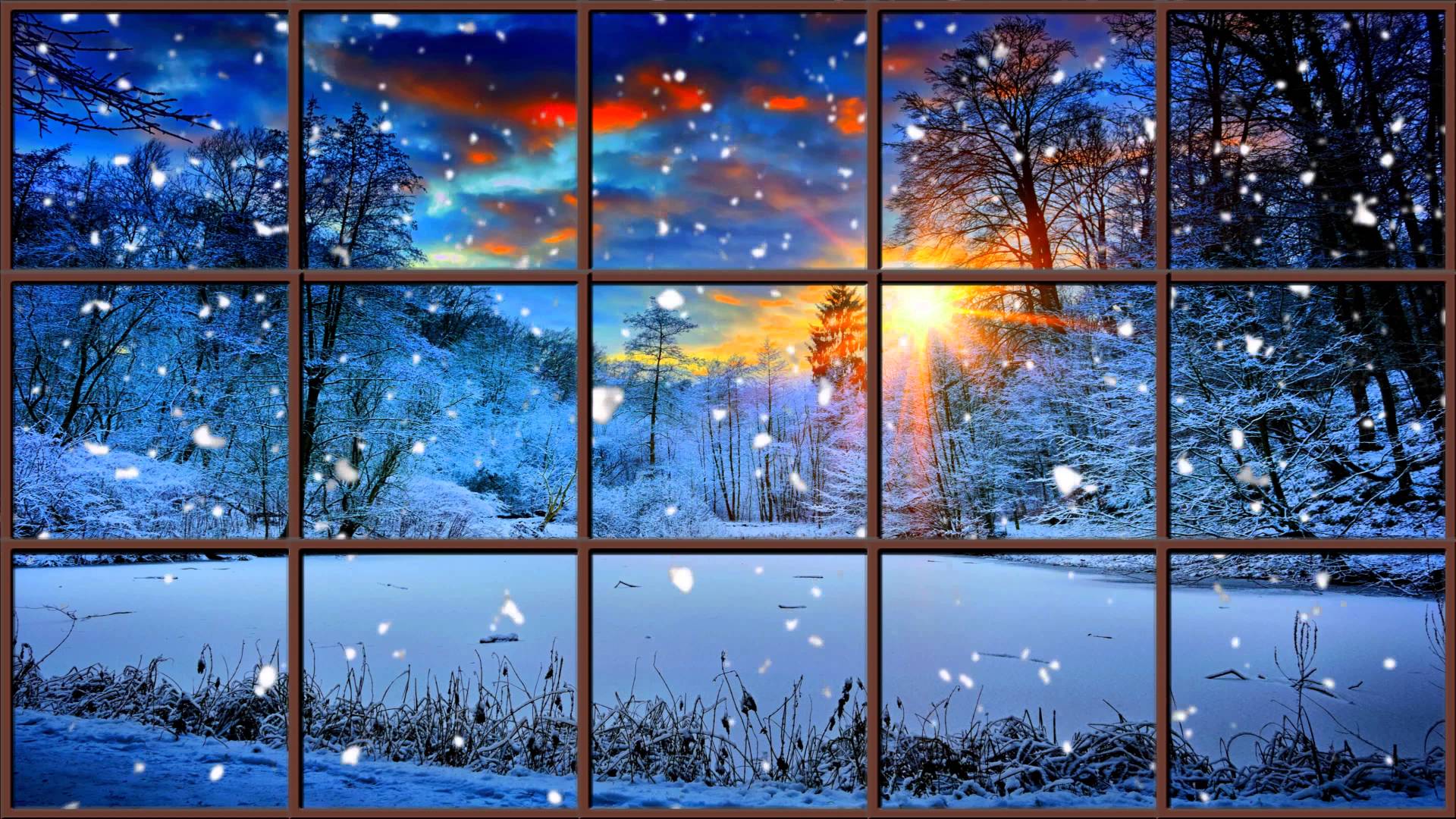 Скачать обои бесплатно Зима, Закат, Снег, Дерево, Окно, Художественные картинка на рабочий стол ПК
