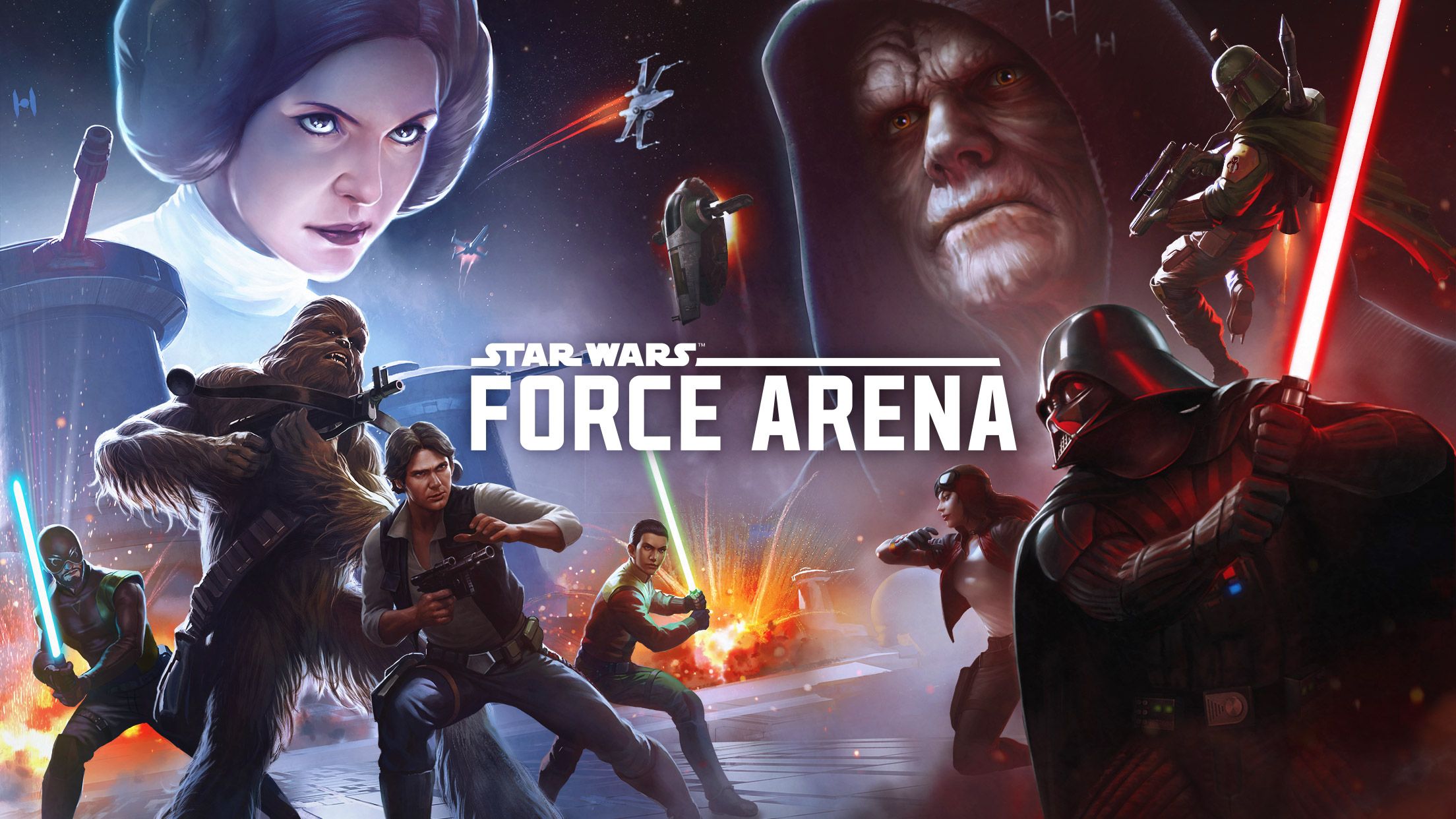 Download mobile wallpaper Video Game, Darth Vader, Chewbacca, Han Solo, Boba Fett, Star Wars: Force Arena for free.