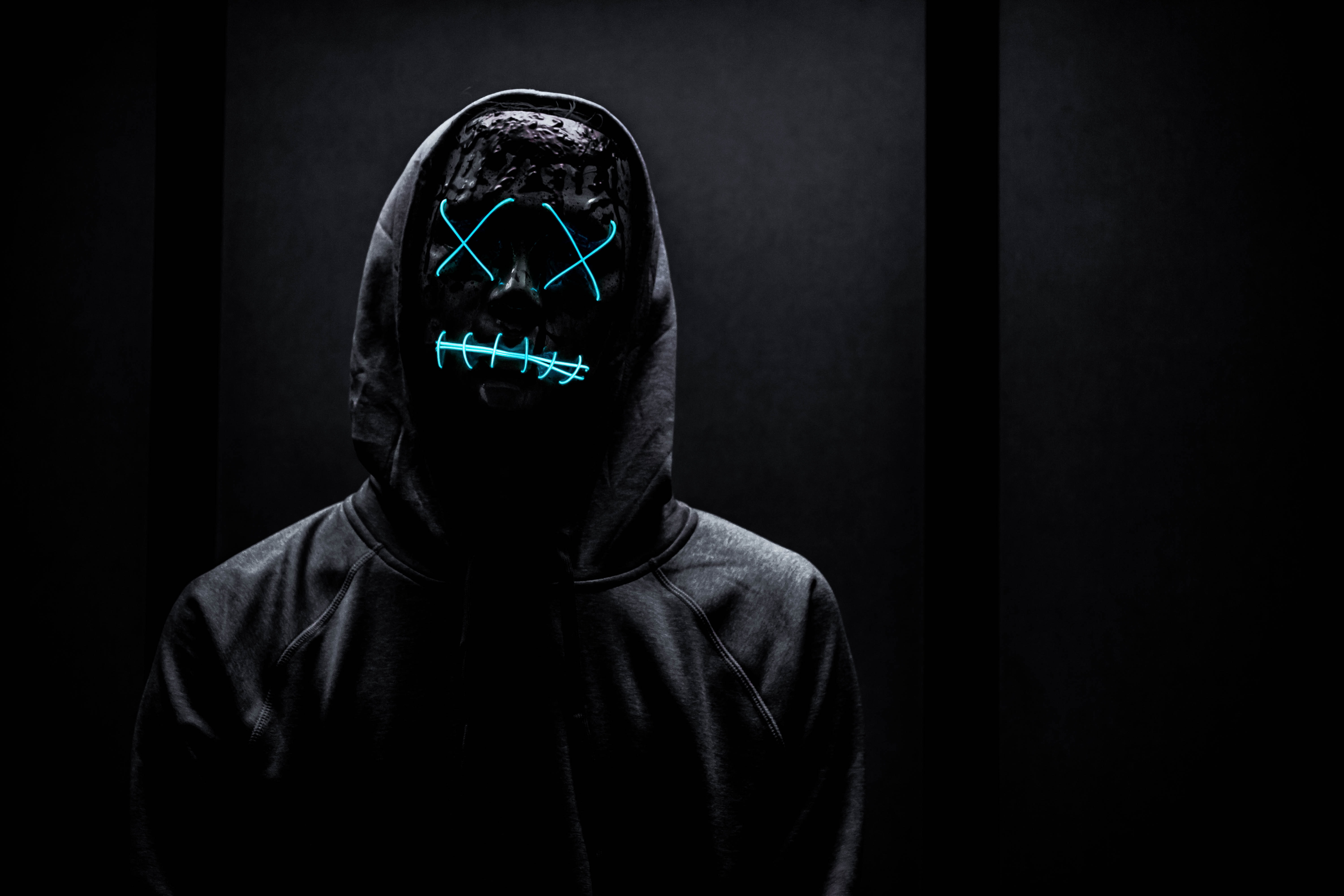 mask, neon, black, anonymous