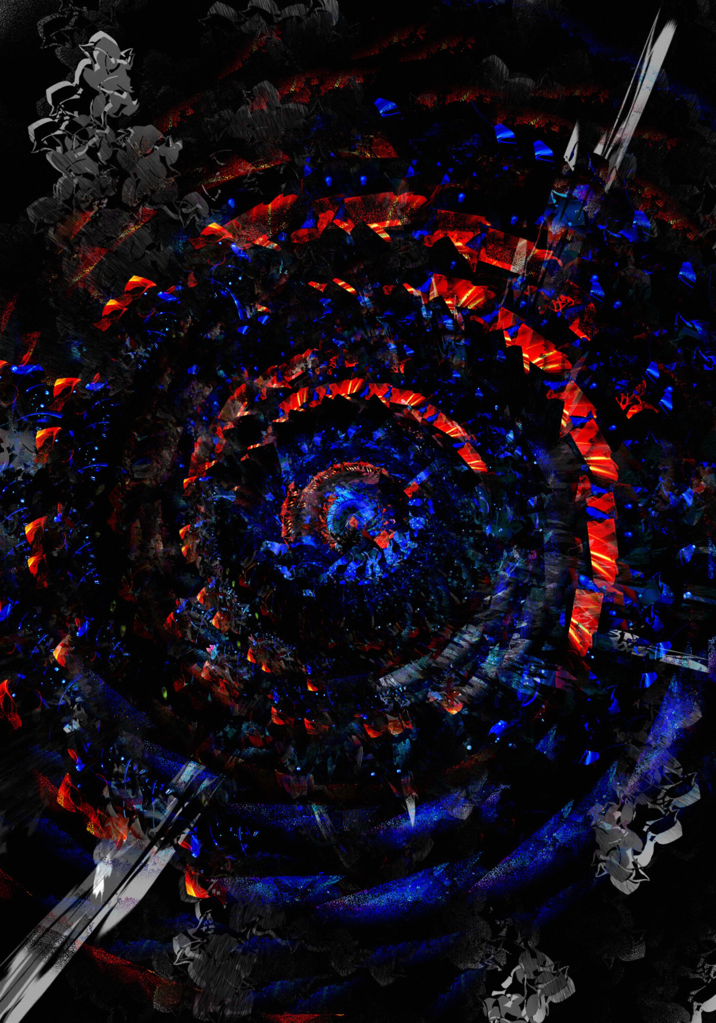 circles, red, abstract, blue, rotation, spiral, swirling, involute Full HD