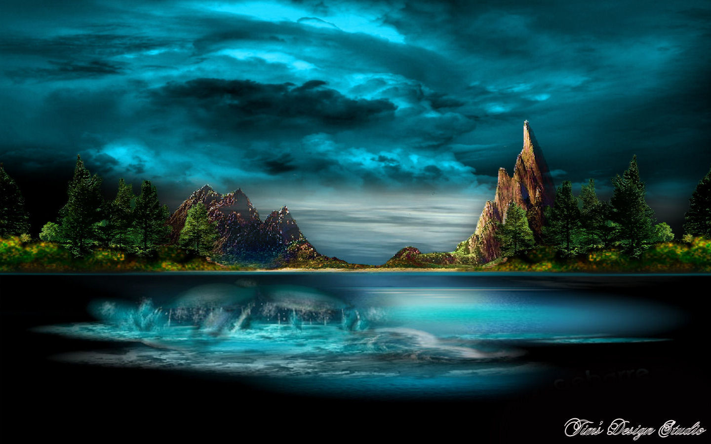 Free download wallpaper Water, Fantasy, Mountain, Dark, Whale on your PC desktop