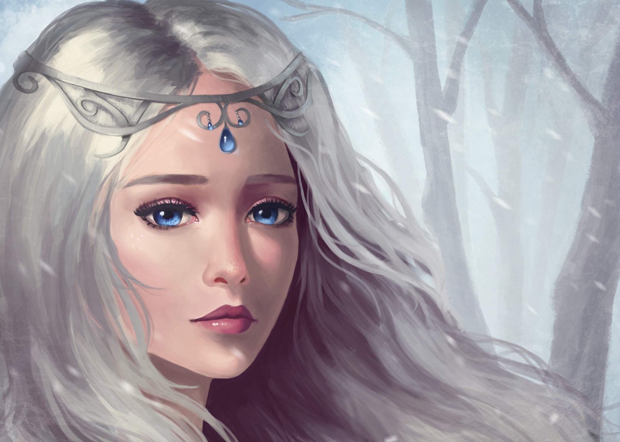 Baixe gratuitamente a imagem Fantasia, Olhos Azuis, Mulher, Enfrentar, Cabelo Branco na área de trabalho do seu PC