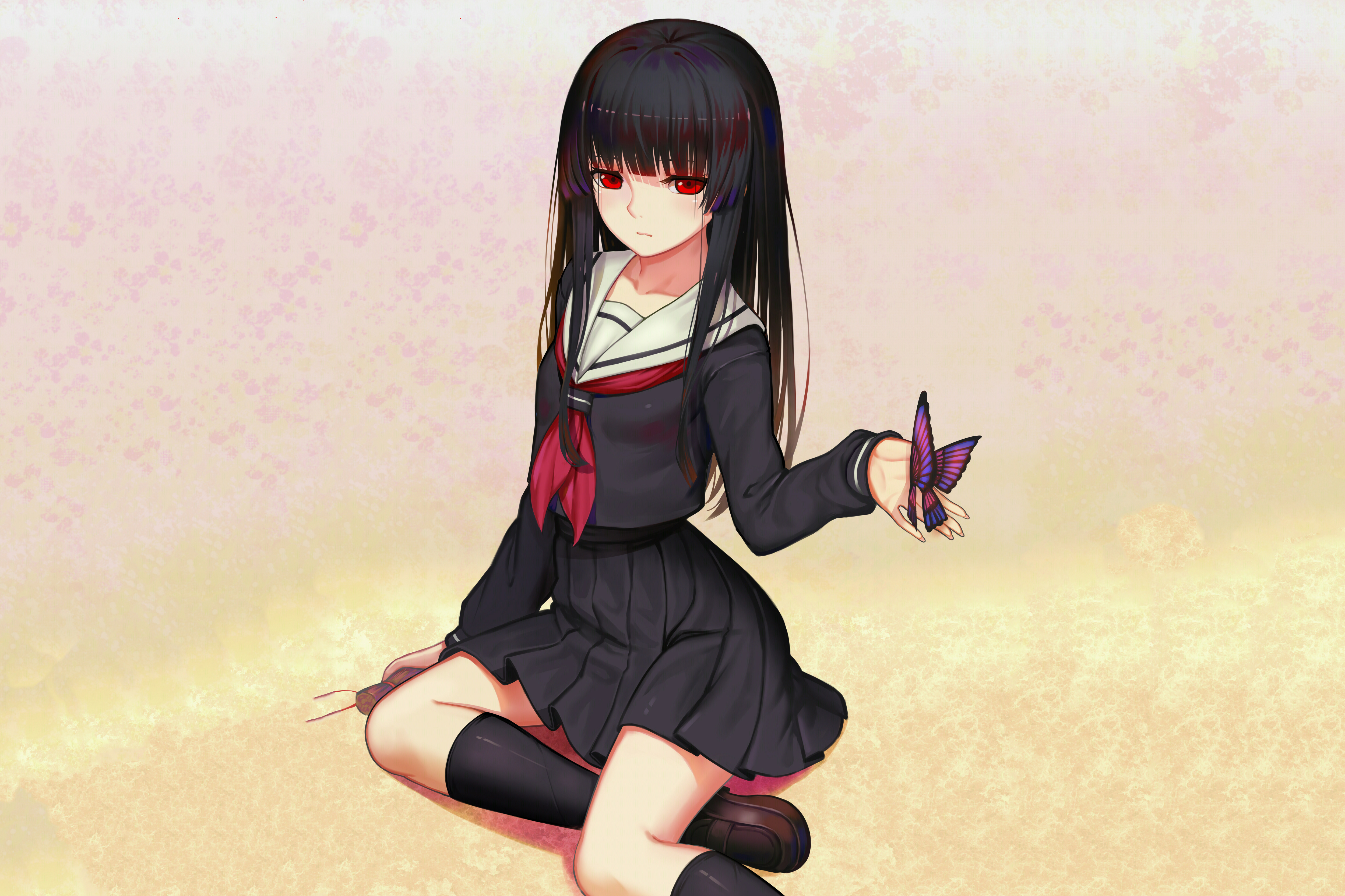 Download mobile wallpaper Anime, School Uniform, Red Eyes, Black Hair, Jigoku Shōjo, Ai Enma for free.