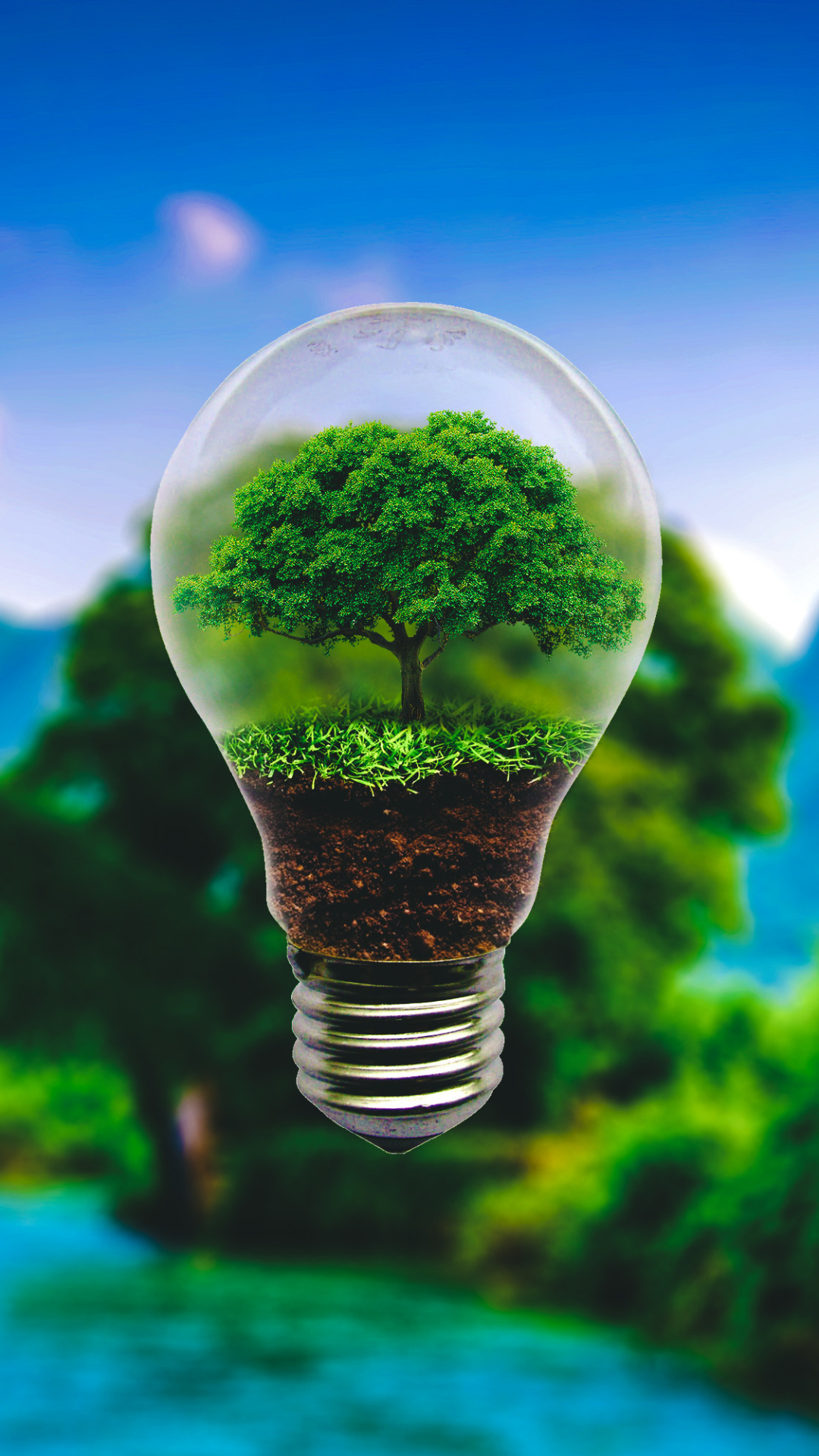 Download mobile wallpaper Nature, Tree, Light Bulb, Man Made, Manipulation for free.