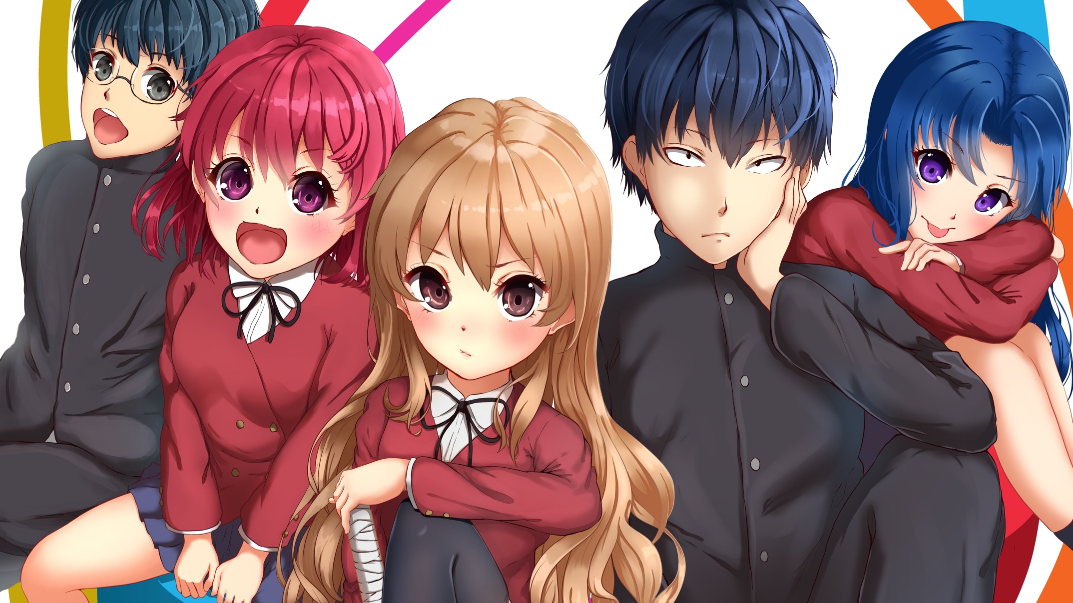 Laden Sie das Animes, Toradora!, Taiga Aisaka, Ami Kawashima, Minori Kushieda, Ryuuji Takasu, Yusaku Kitamura-Bild kostenlos auf Ihren PC-Desktop herunter