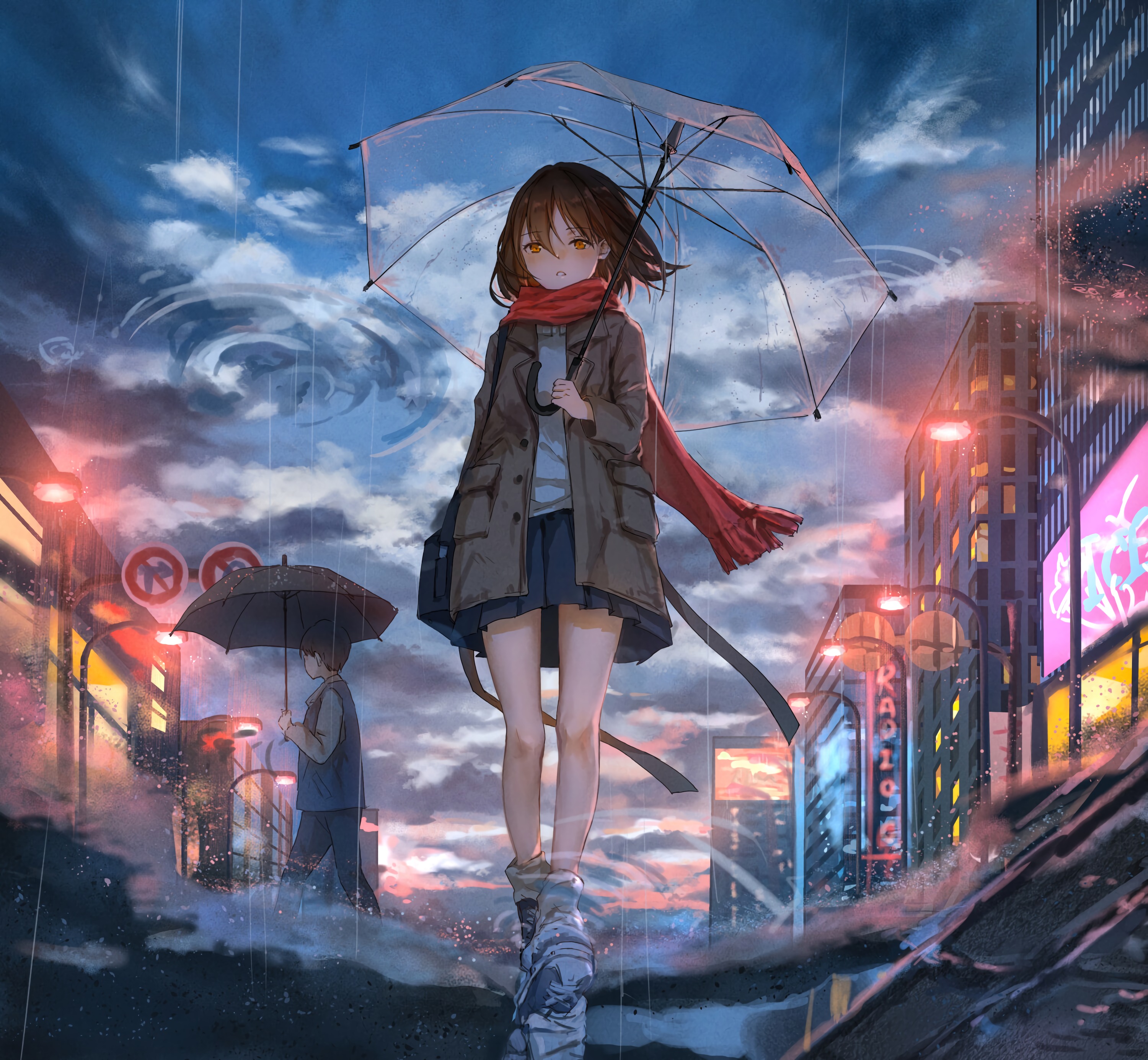 anime, girl, sorrow, sadness, rain, umbrella cellphone