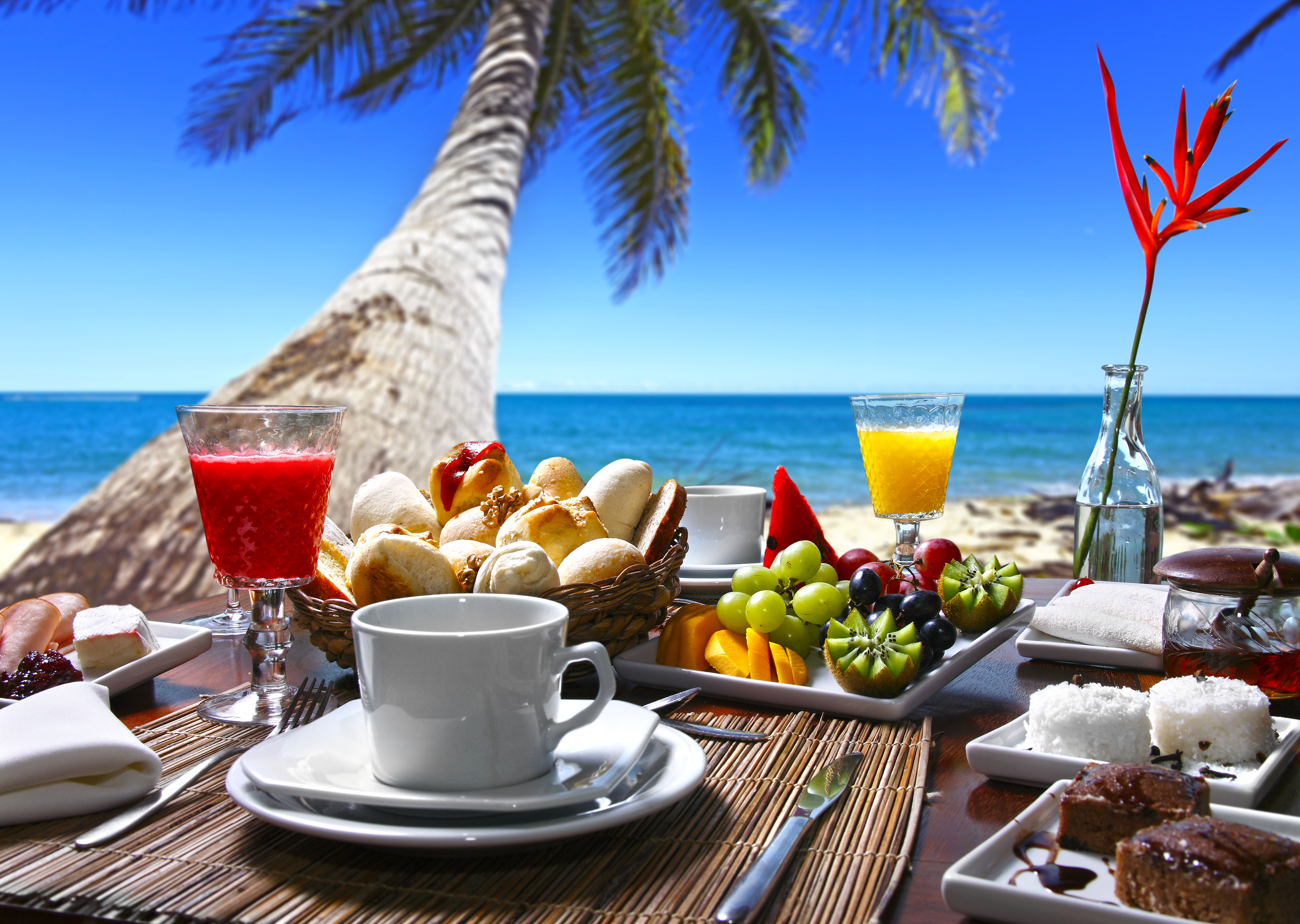 Download mobile wallpaper Beach, Horizon, Holiday, Fruit, Tropical, Photography, Breakfast for free.