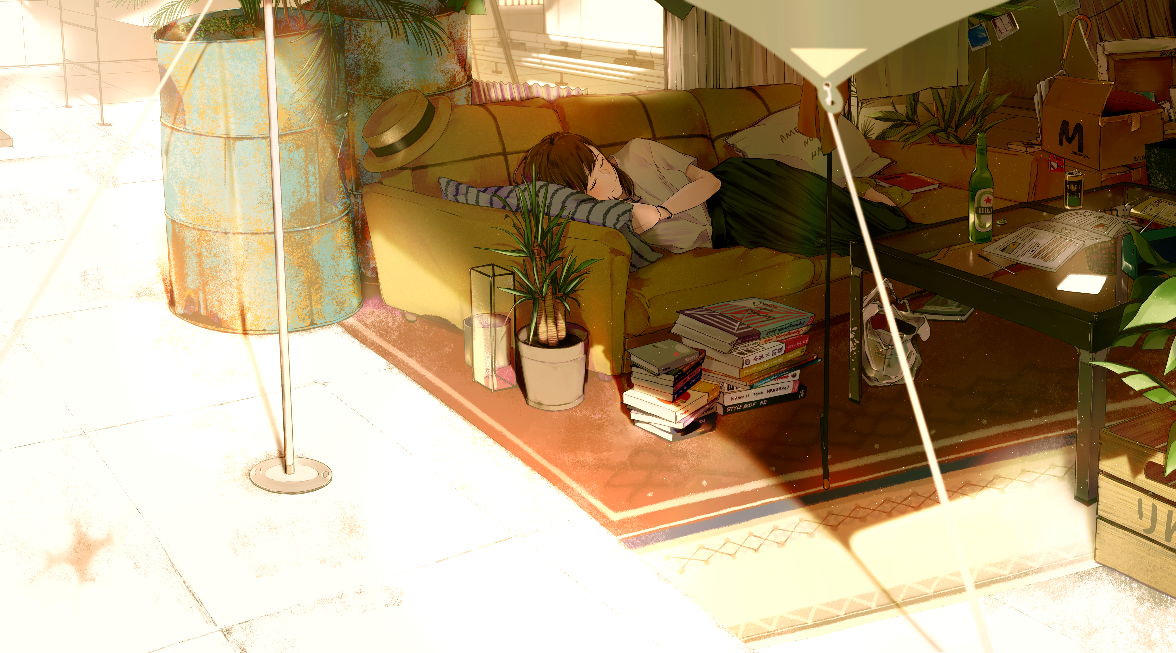 Download mobile wallpaper Anime, Beer, Book, Hat, Original for free.