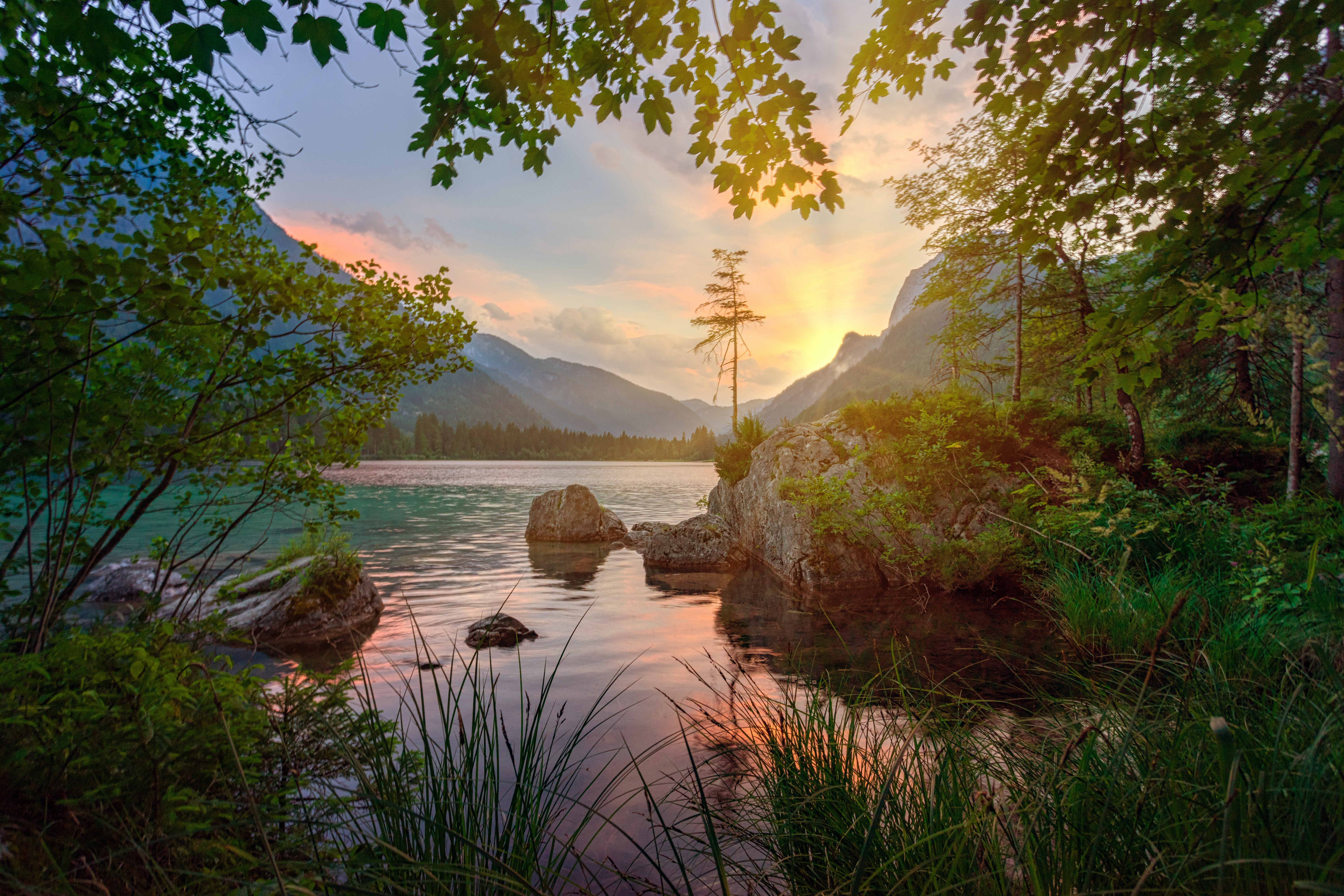 Laden Sie das Seen, See, Gebirge, Sonnenuntergang, Erde/natur-Bild kostenlos auf Ihren PC-Desktop herunter