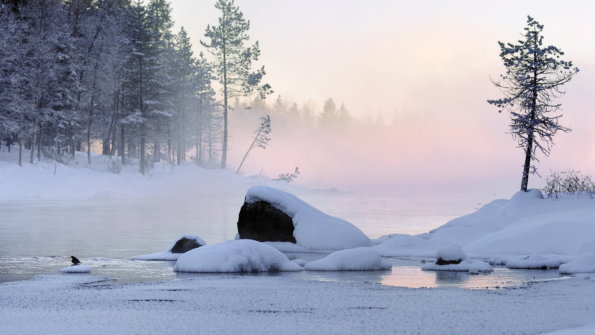 Laden Sie das Landschaft, Schnee, Winter, Flüsse-Bild kostenlos auf Ihren PC-Desktop herunter