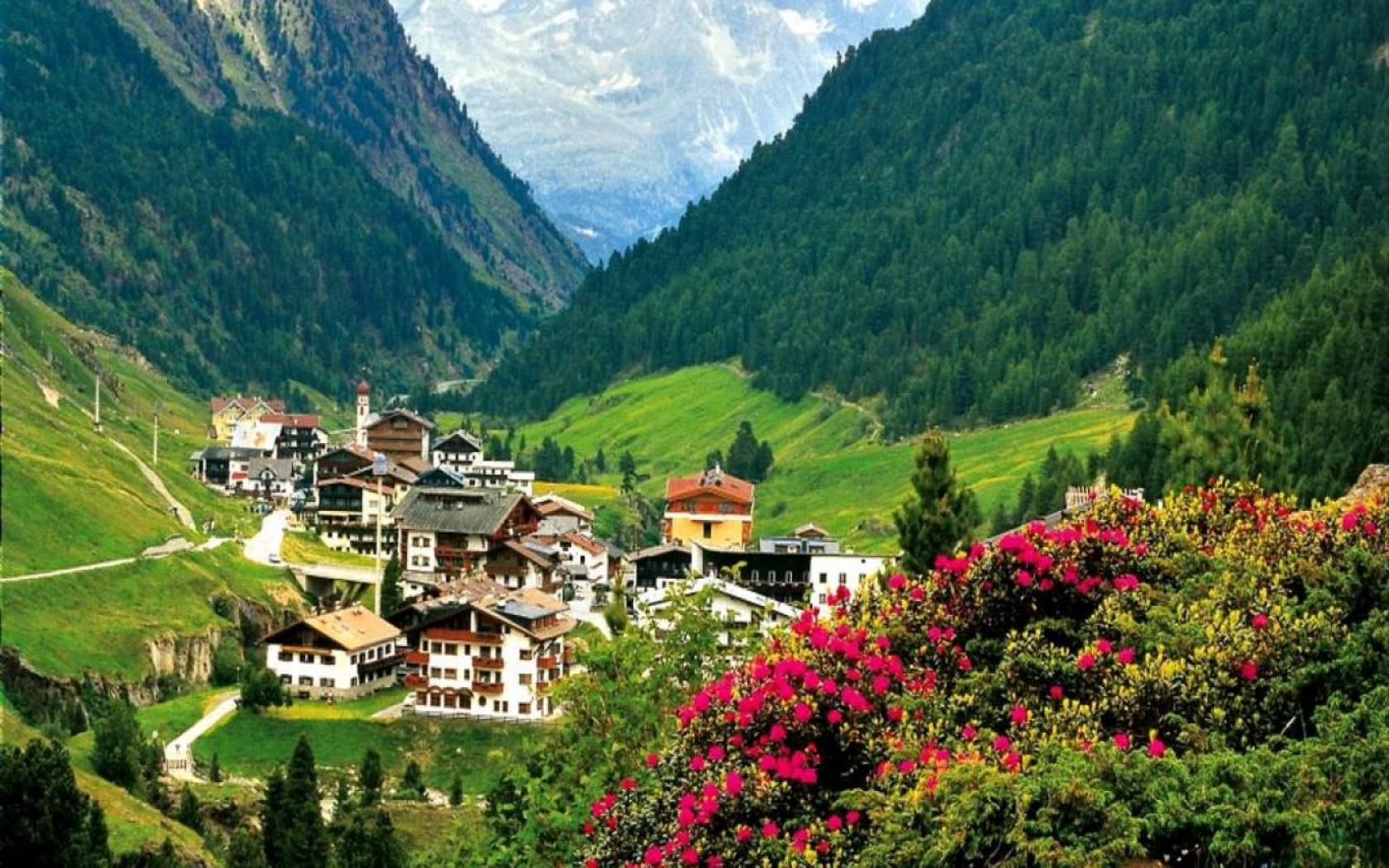 PCデスクトップに風景, 家, オーストリア, 村, 谷, マンメイド画像を無料でダウンロード