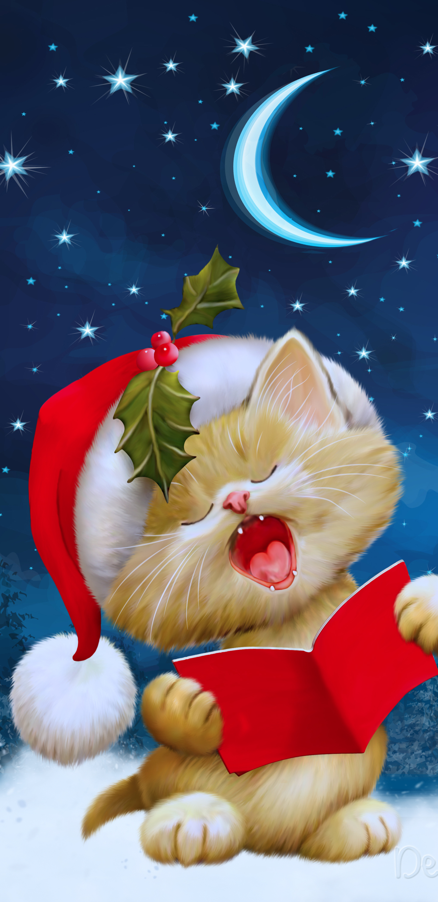 Handy-Wallpaper Feiertage, Weihnachten, Katze, Weihnachtsmütze kostenlos herunterladen.