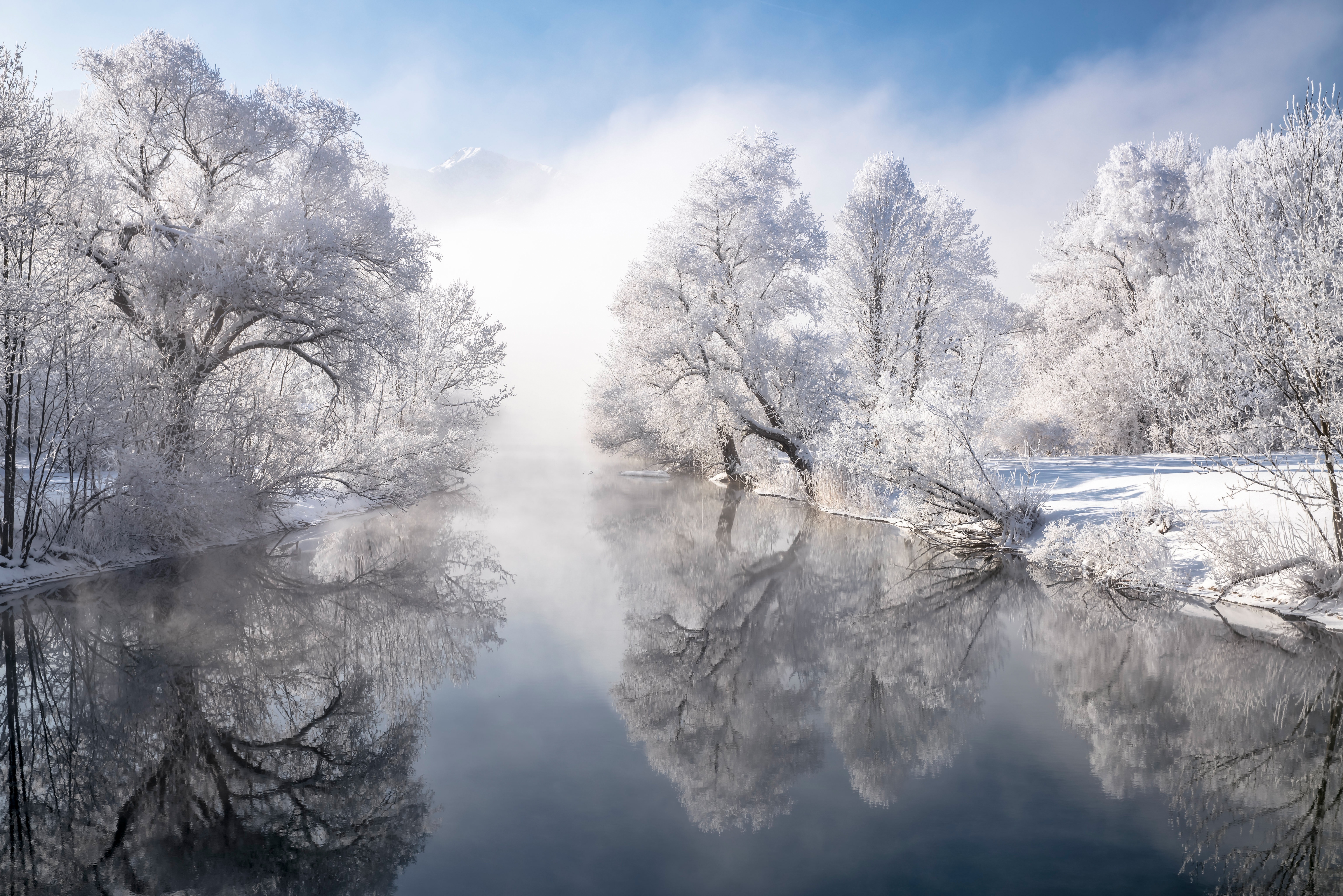 Download mobile wallpaper Winter, Reflection, Earth, River, Germany for free.