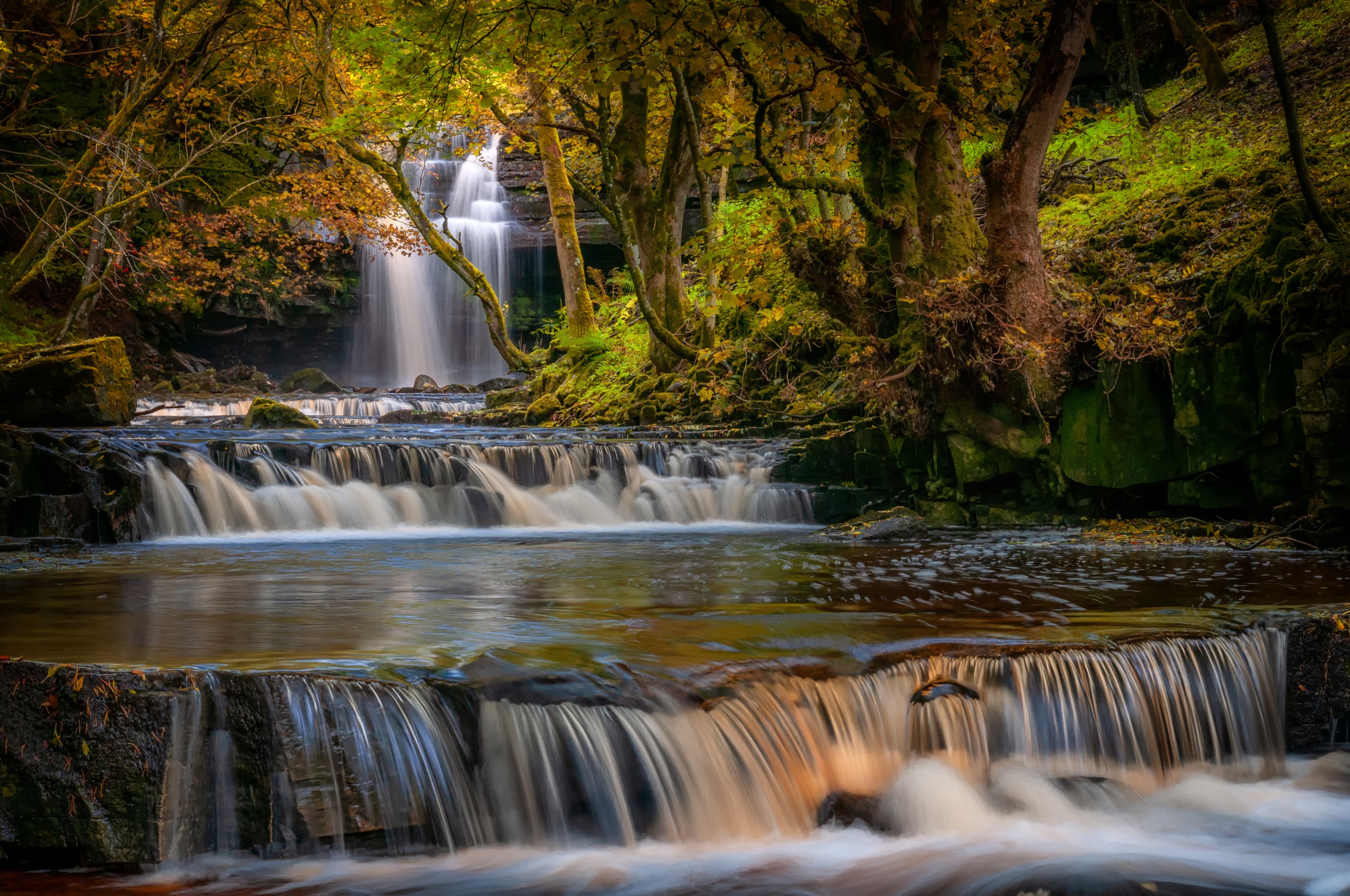 Download mobile wallpaper Nature, Waterfalls, Waterfall, Earth, River, England for free.