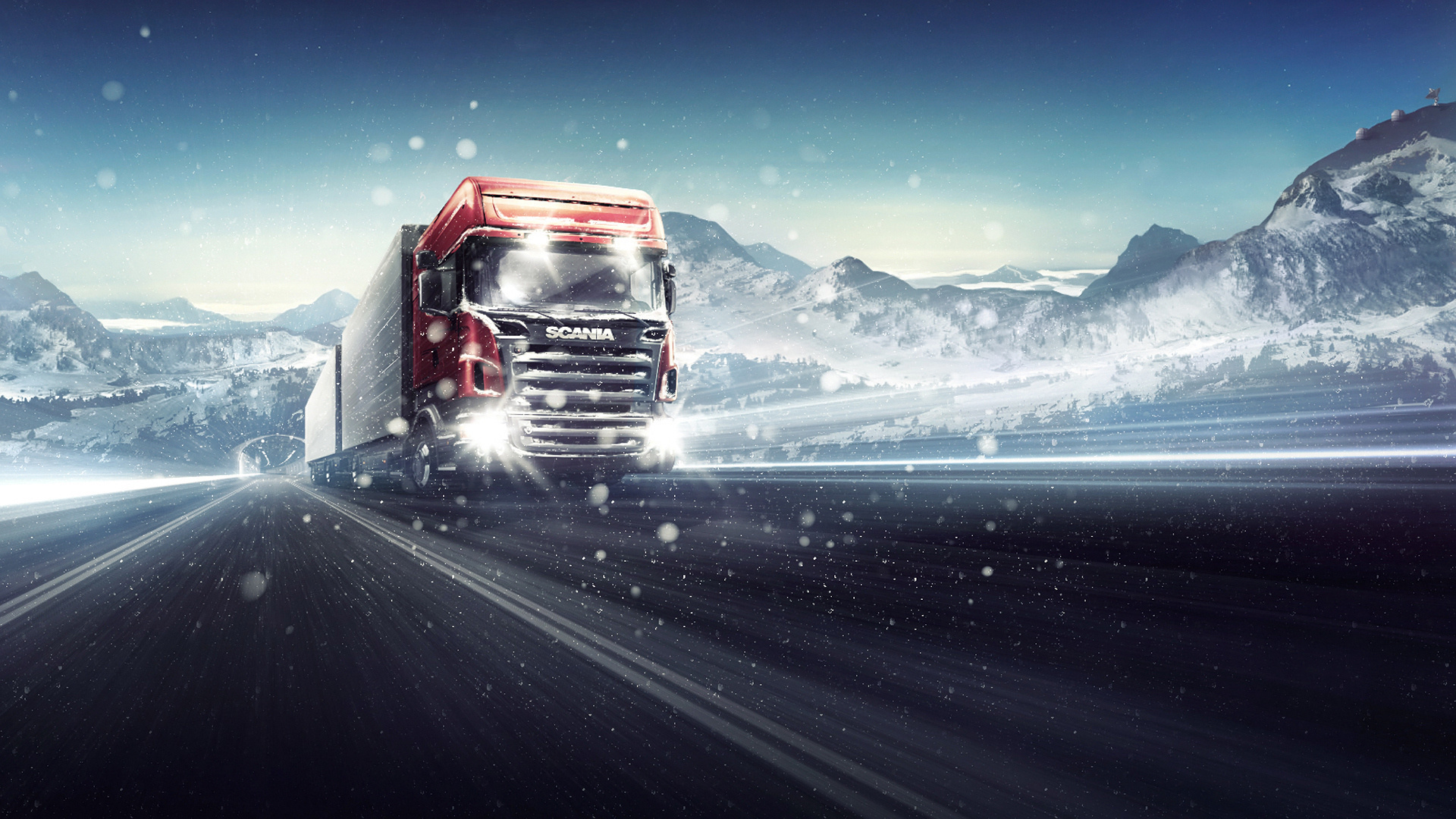 trucks, transport, auto, winter, roads, mountains HD wallpaper