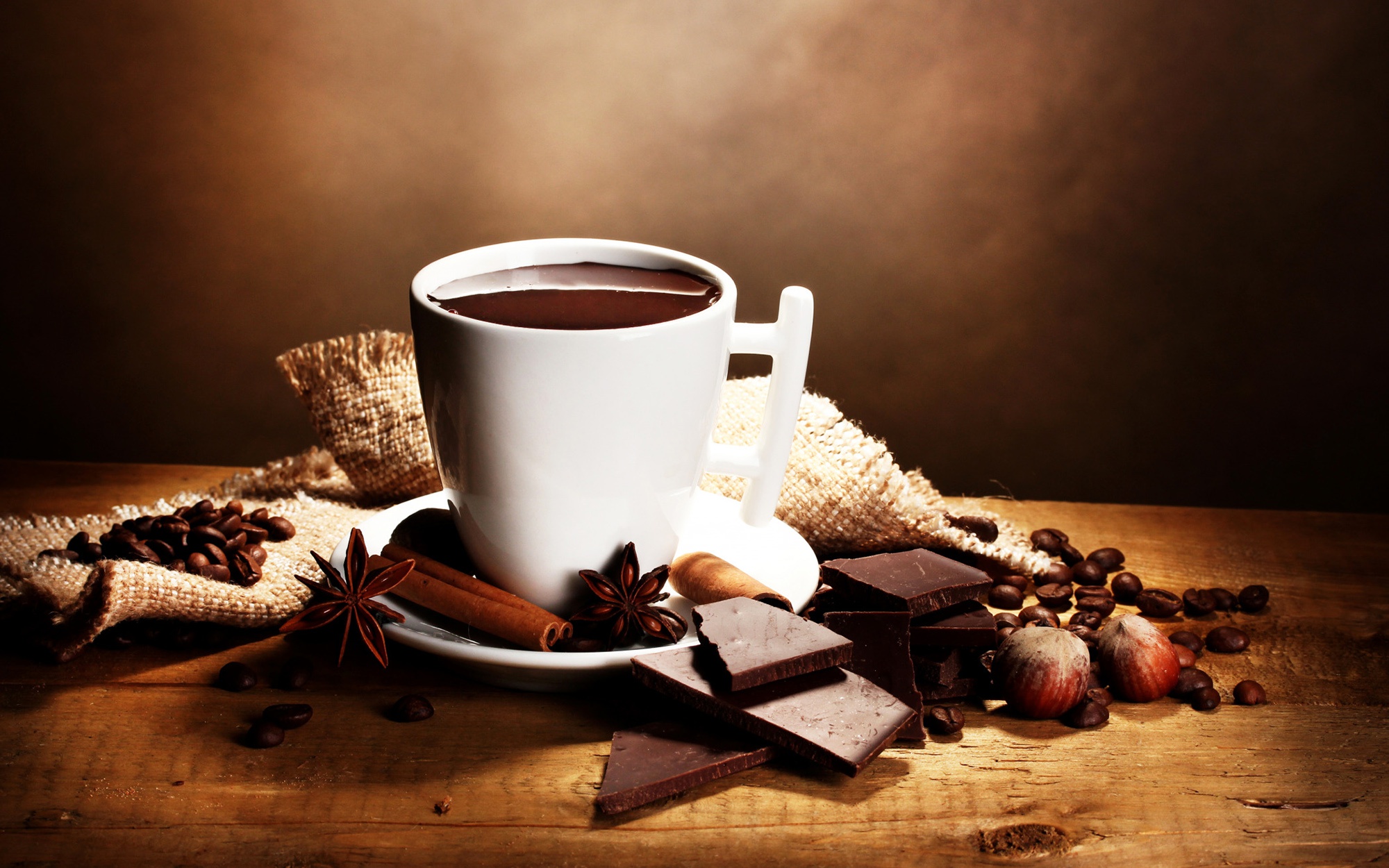 Download mobile wallpaper Food, Chocolate, Coffee, Still Life, Cinnamon, Cup, Hot Chocolate, Star Anise for free.