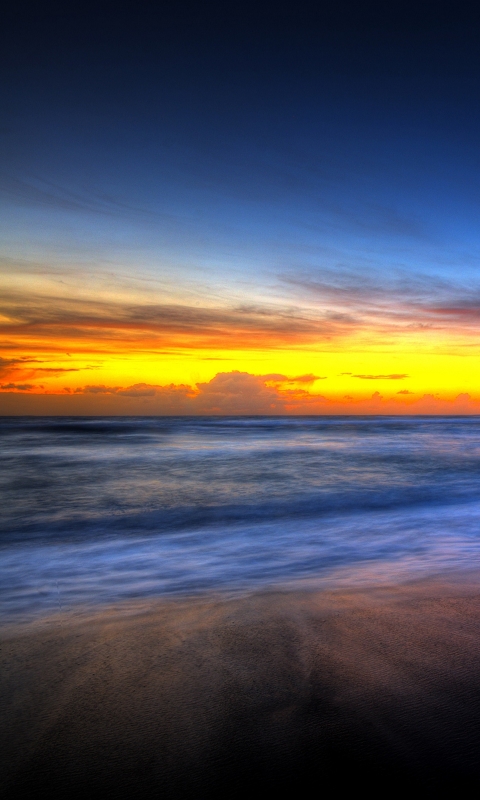 Download mobile wallpaper Sunset, Sky, Beach, Horizon, Ocean, Earth for free.