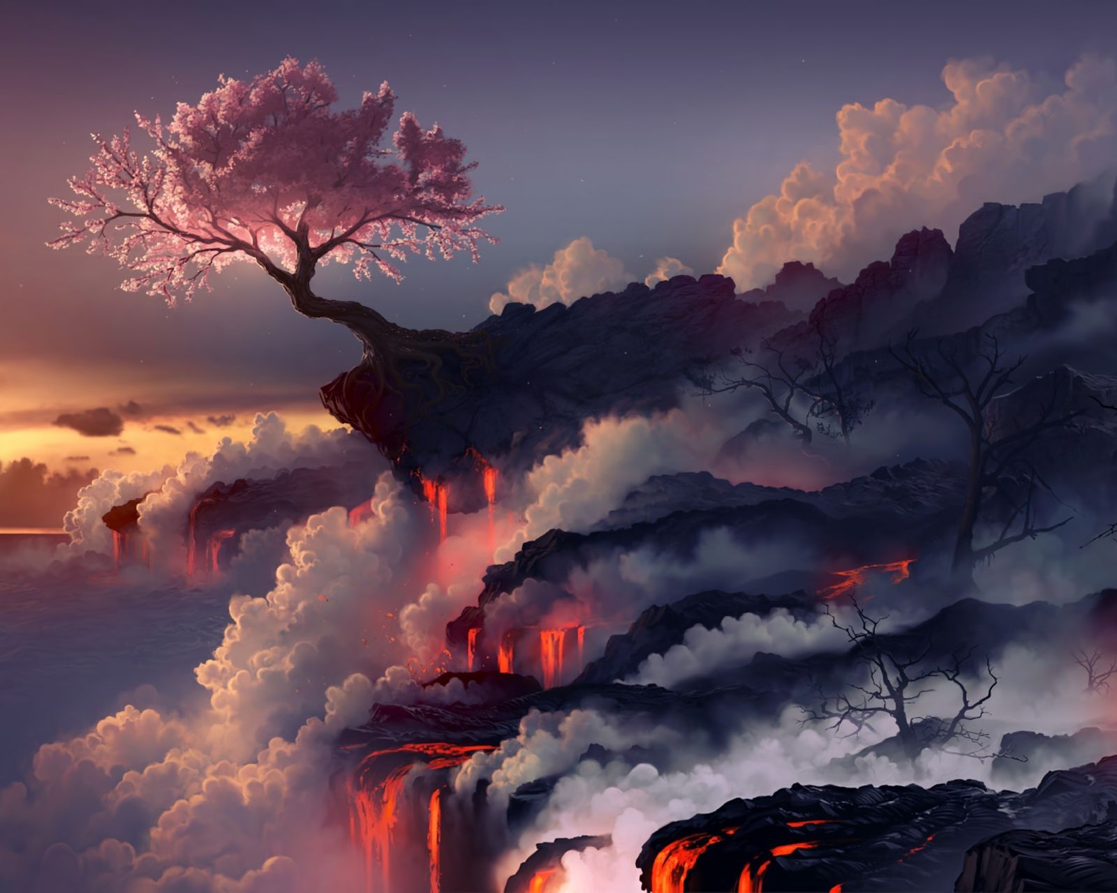 Free download wallpaper Landscape, Sakura, Game, Lava, Magic: The Gathering, Sakura Blossom on your PC desktop