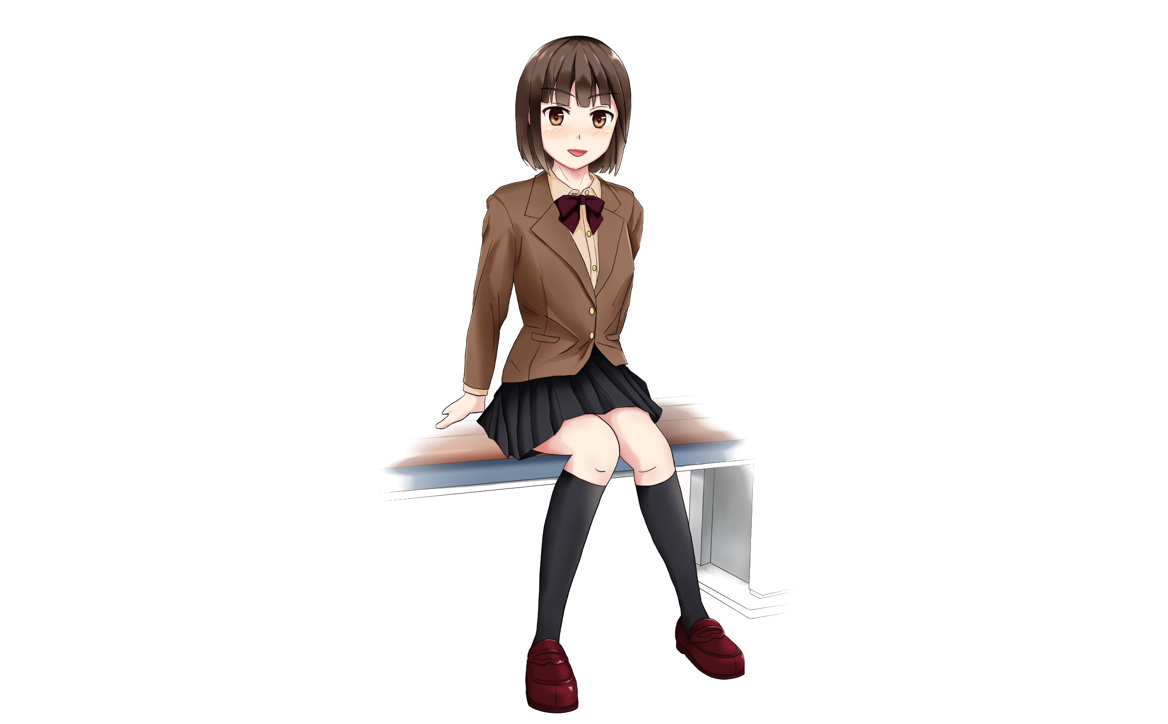 Download mobile wallpaper Anime, Smile, Skirt, Original, School Uniform, Brown Eyes, Brown Hair, Short Hair for free.