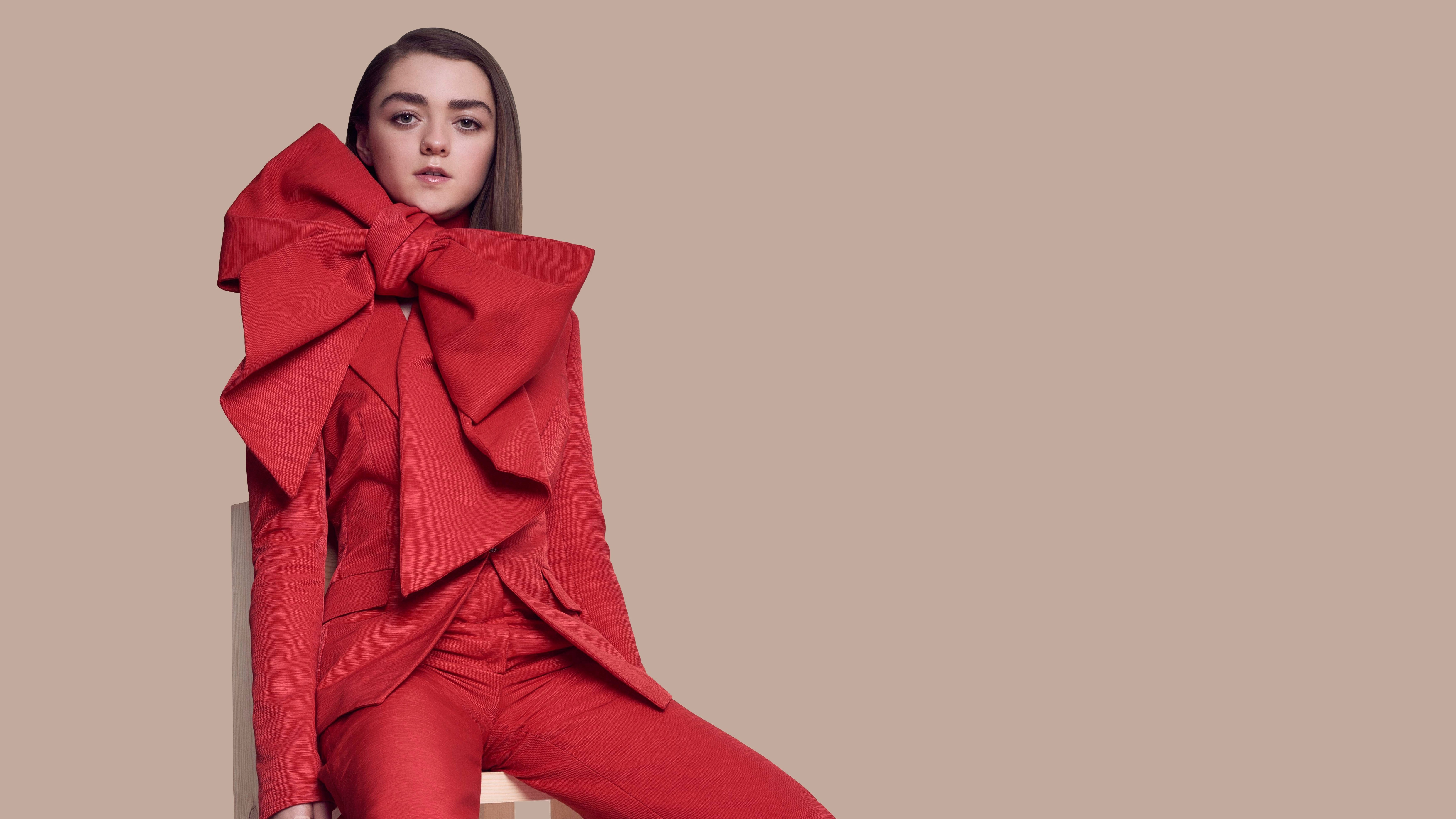 Download mobile wallpaper Brunette, British, Celebrity, Actress, Red Dress, Maisie Williams for free.