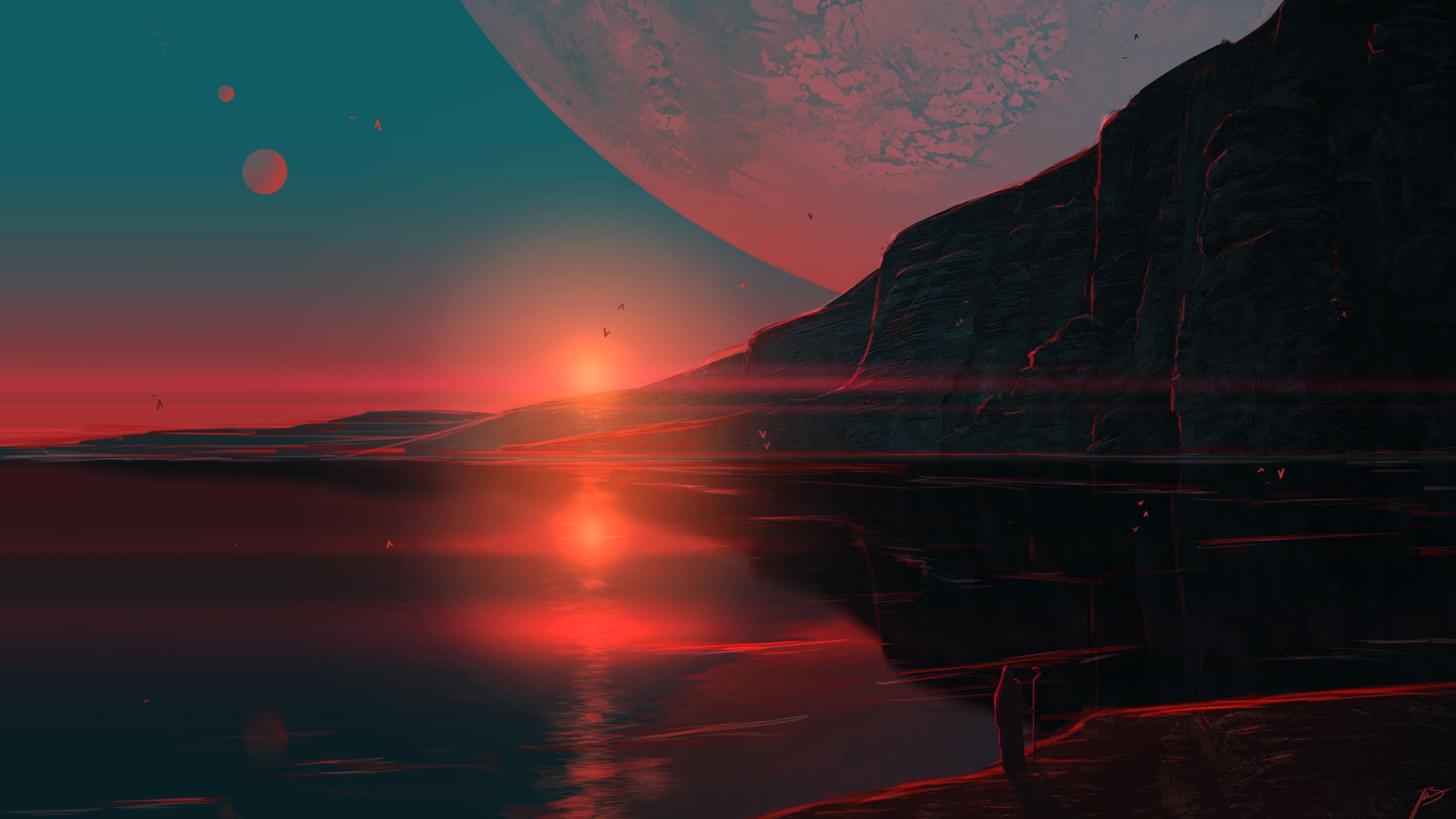 Laden Sie das Landschaft, Planet, Science Fiction, Sonnenuntergang-Bild kostenlos auf Ihren PC-Desktop herunter