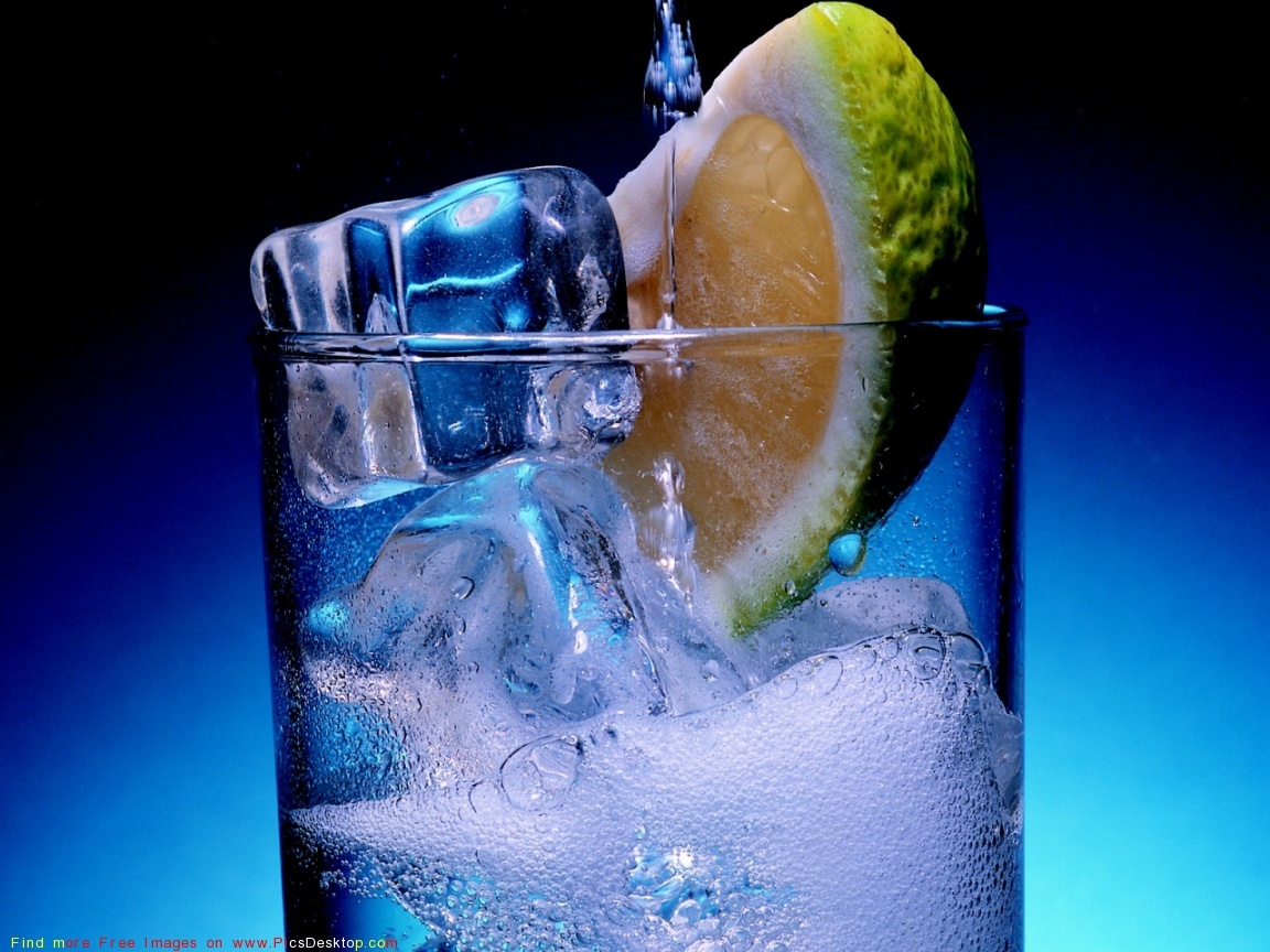 drinks, lemons, food, ice, blue