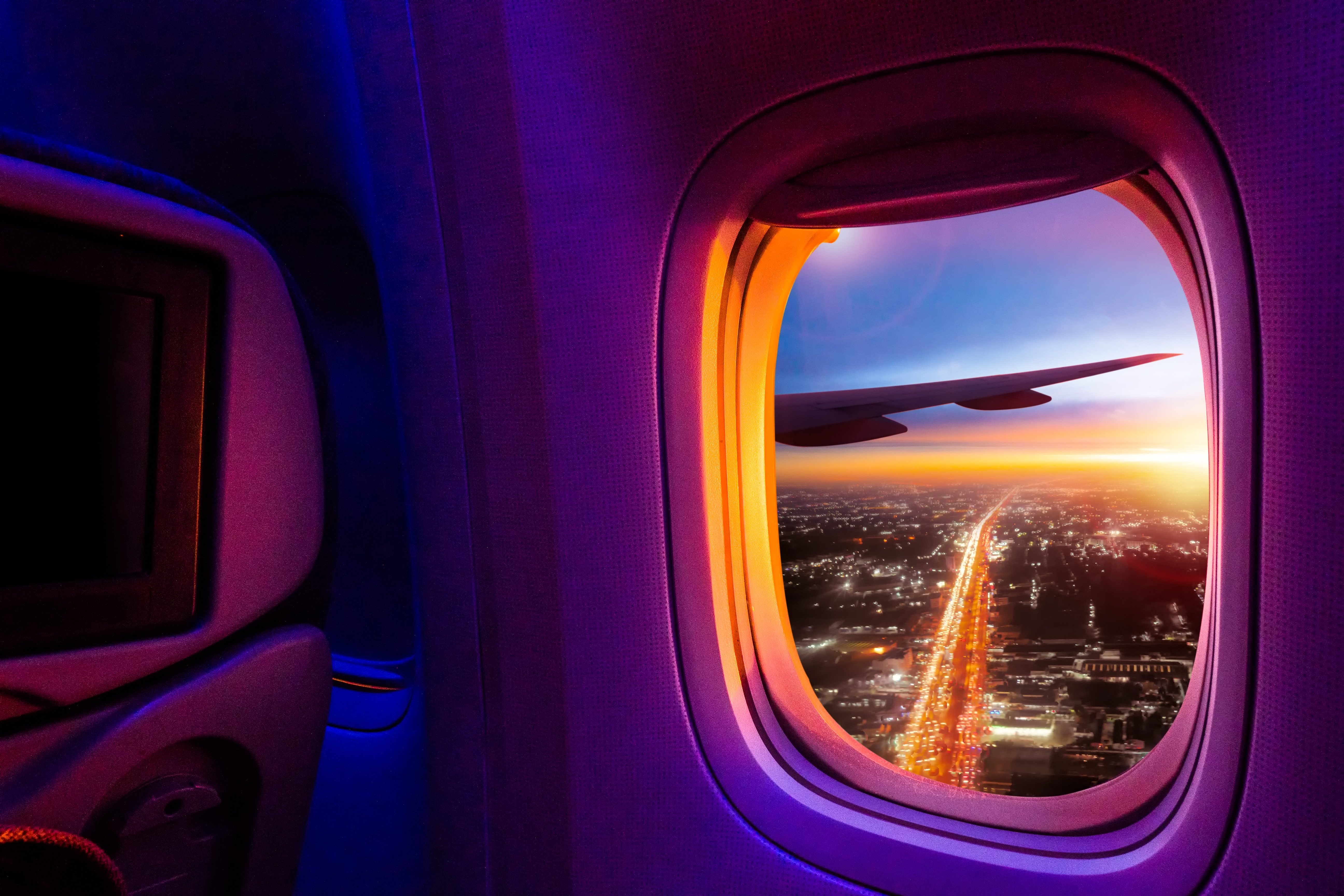 plane, overview, city, miscellanea, miscellaneous, review, window, porthole, airplane 8K