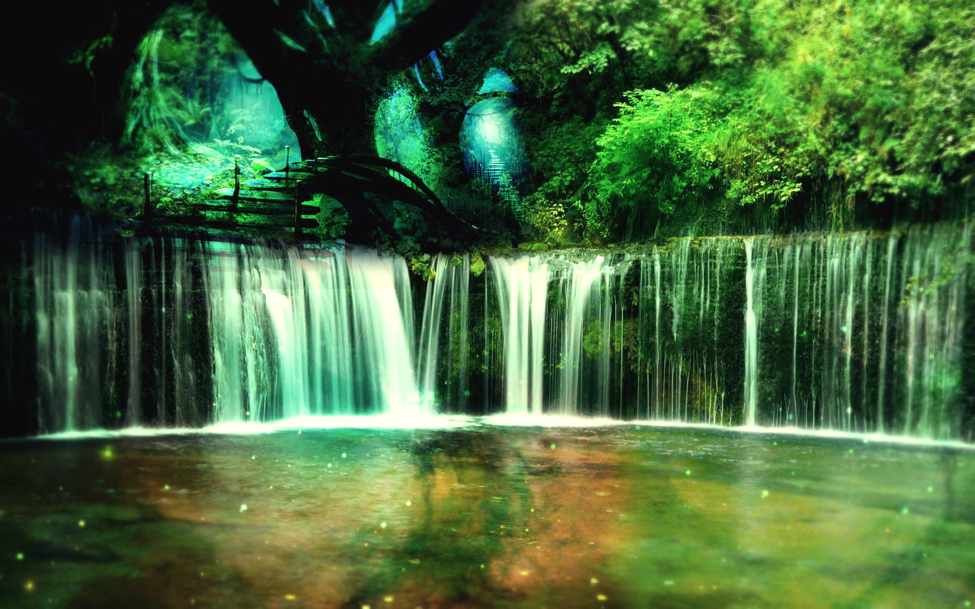 fantasy, landscape, forest, jungle, waterfall