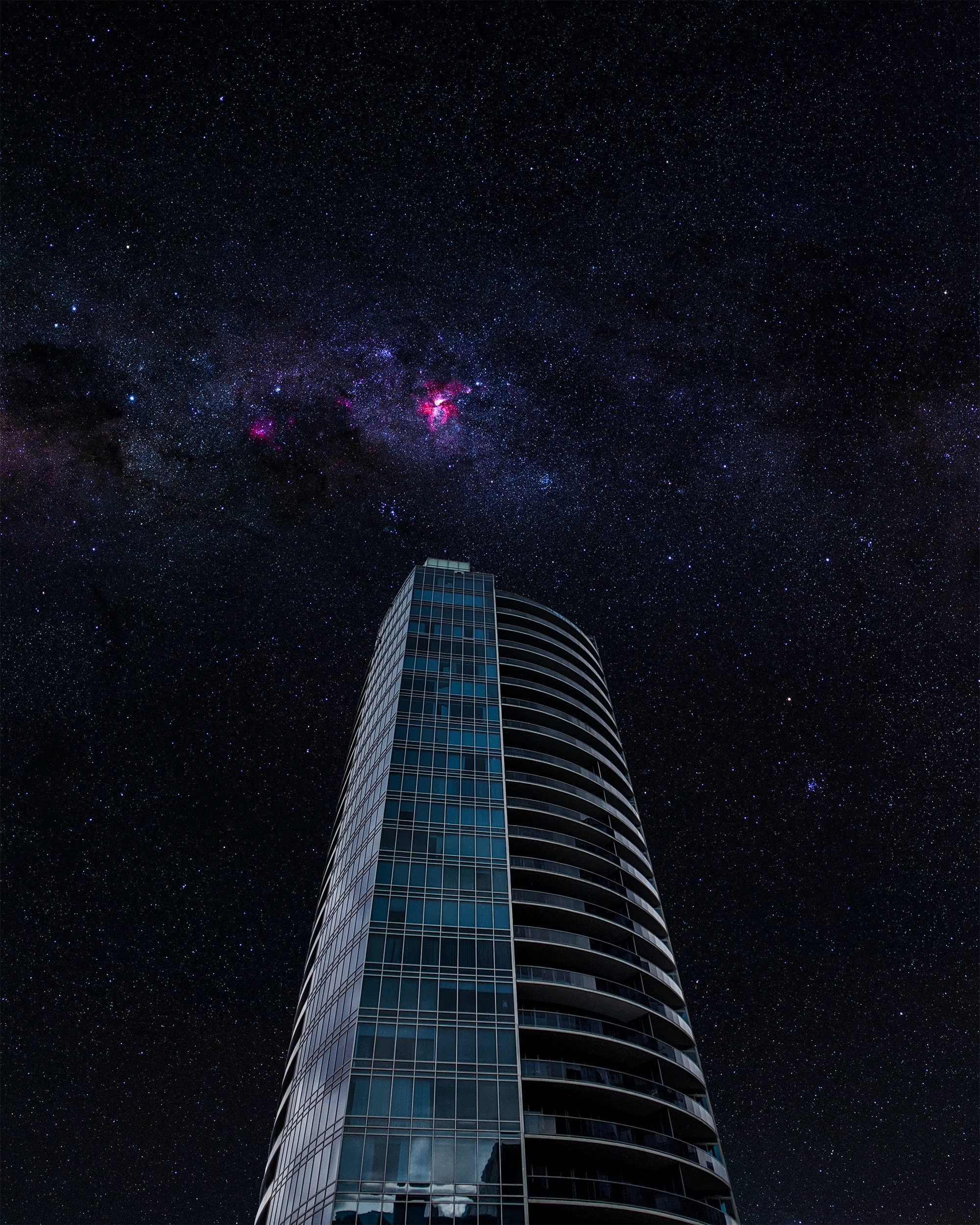 Download mobile wallpaper Building, Tower, Sky, Night, Universe, Dark for free.