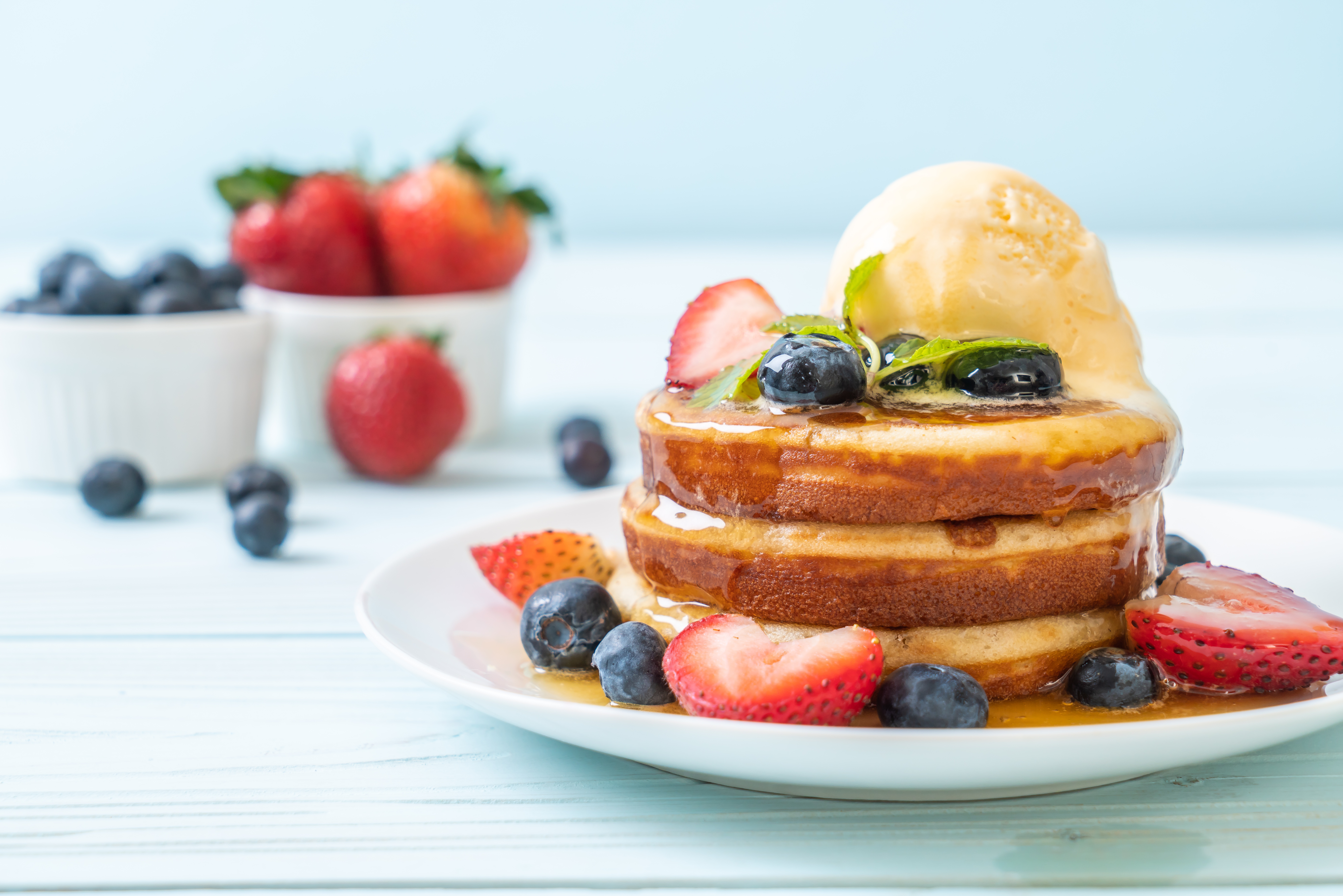 Free download wallpaper Food, Ice Cream, Still Life, Fruit, Breakfast, Pancake on your PC desktop