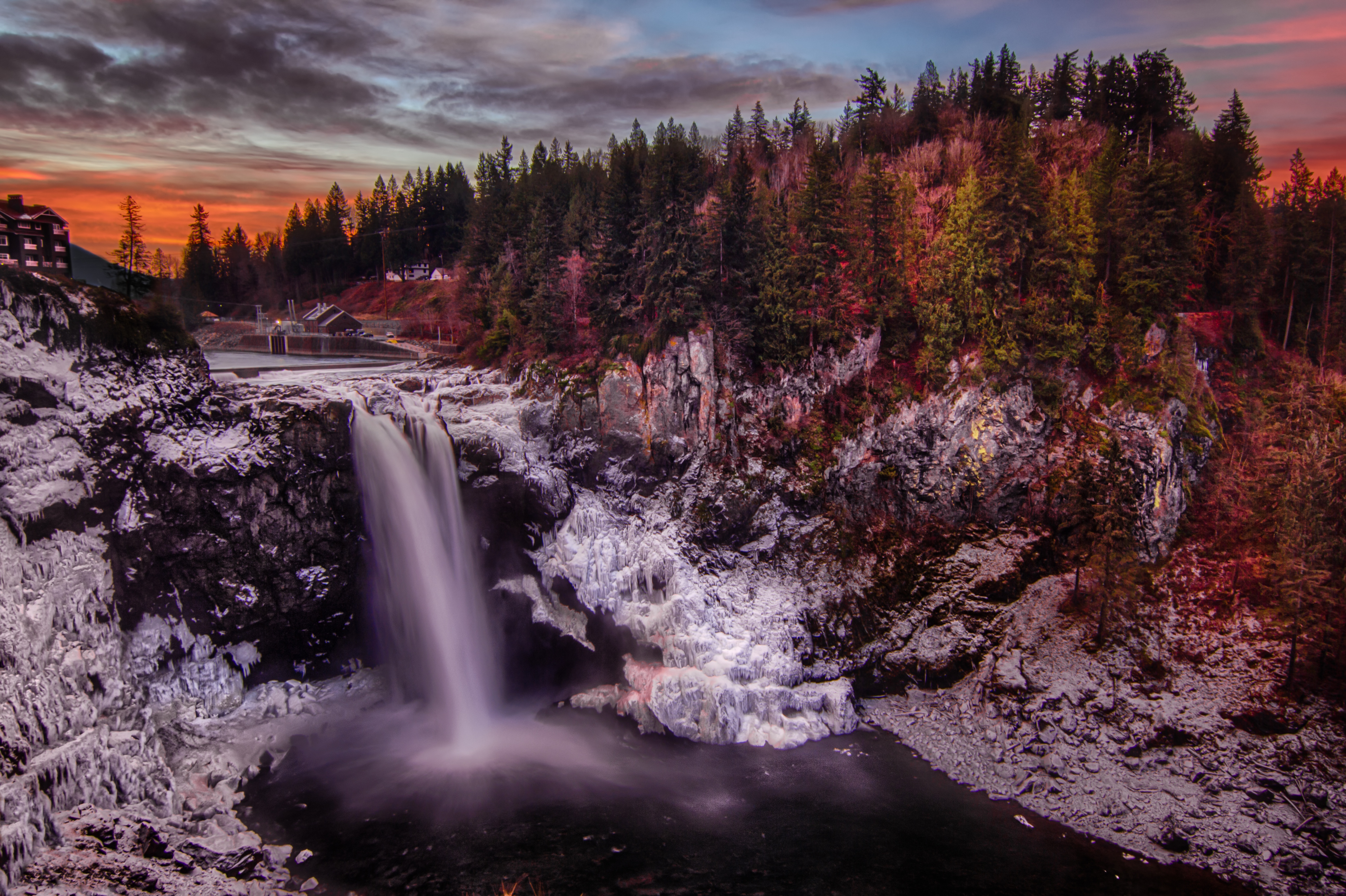 Descarga gratuita de fondo de pantalla para móvil de Cascadas, Cascada, Bosque, Atardecer, Tierra/naturaleza.