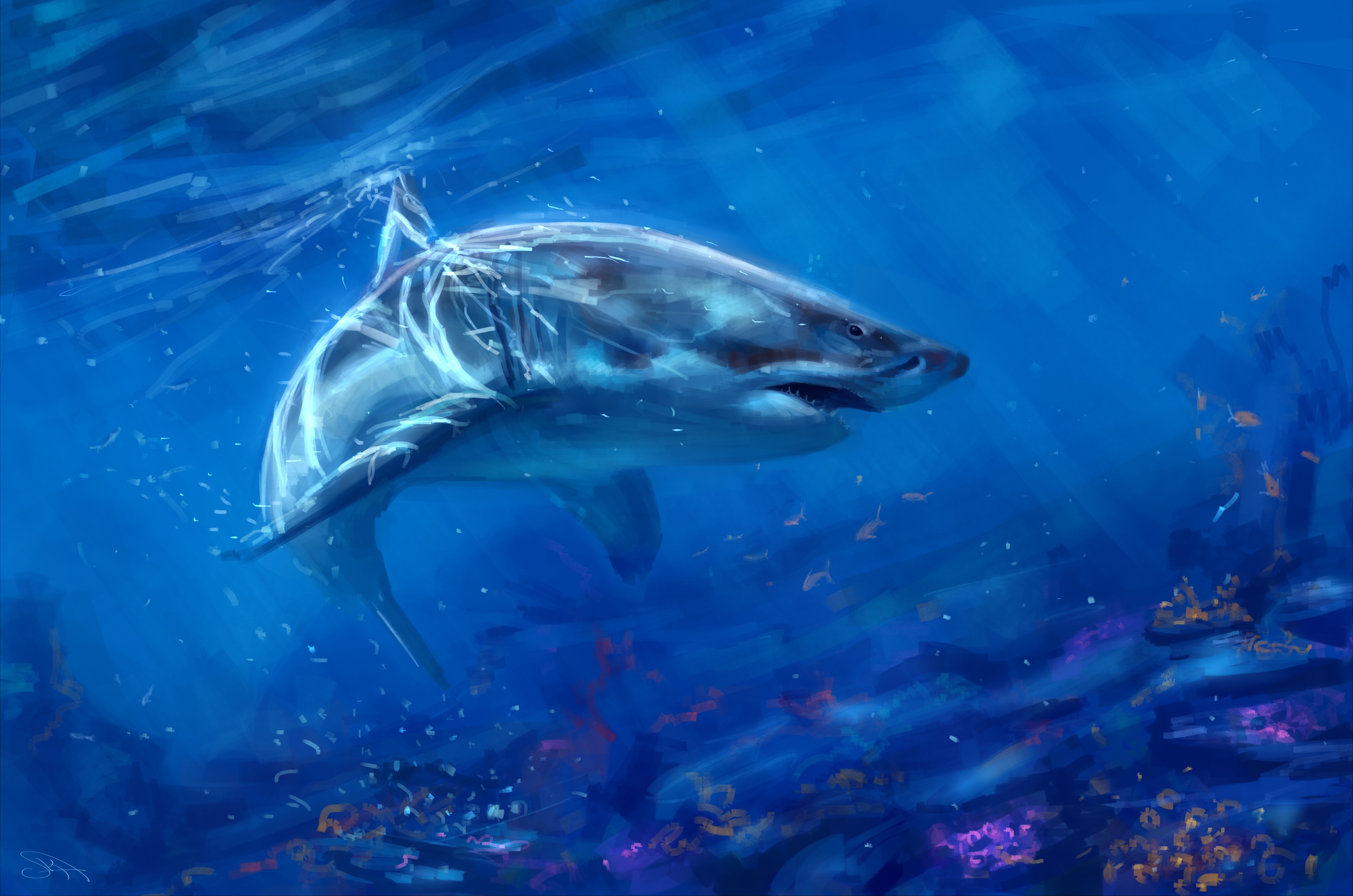Descarga gratuita de fondo de pantalla para móvil de Animales, Artístico, Tiburón, Submarina.