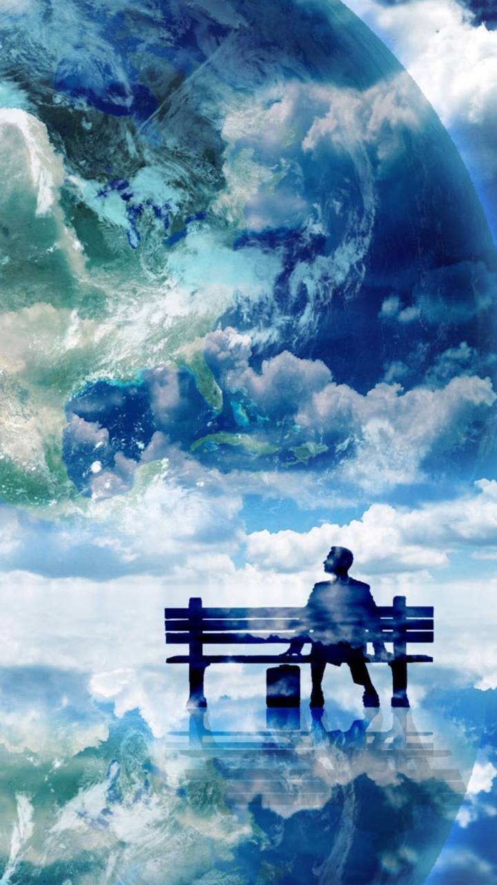 Download mobile wallpaper Reflection, Bench, Artistic, Cloud for free.