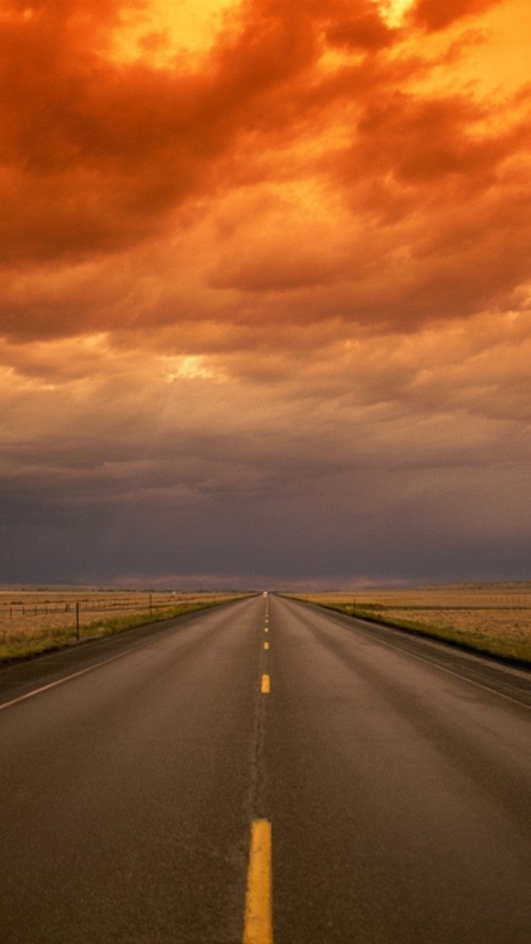 Download mobile wallpaper Landscape, Sky, Road, Earth, Field, Cloud, Orange (Color) for free.