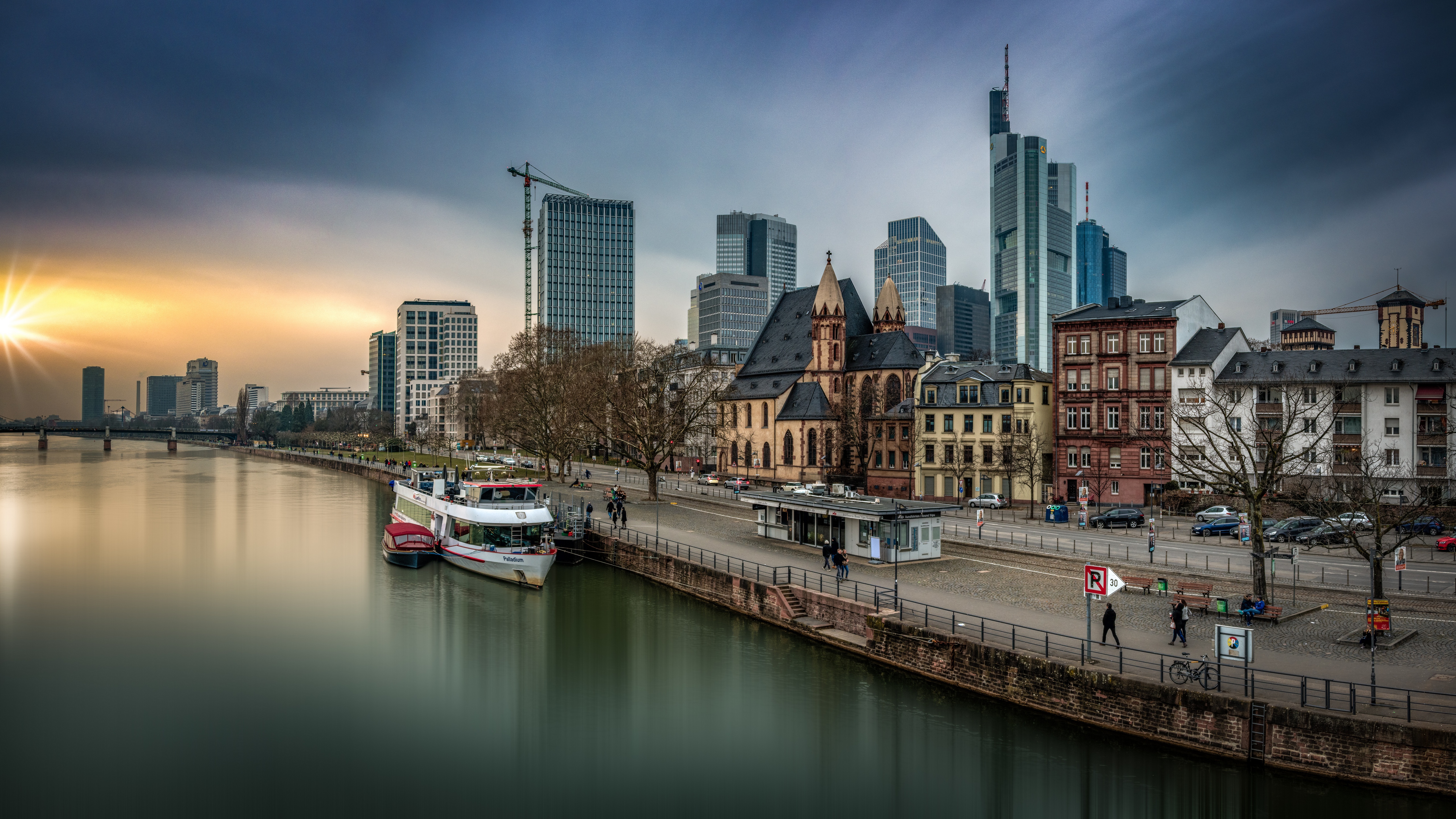 Скачать обои бесплатно Города, Река, Здание, Германия, Франкфурт, Сделано Человеком картинка на рабочий стол ПК