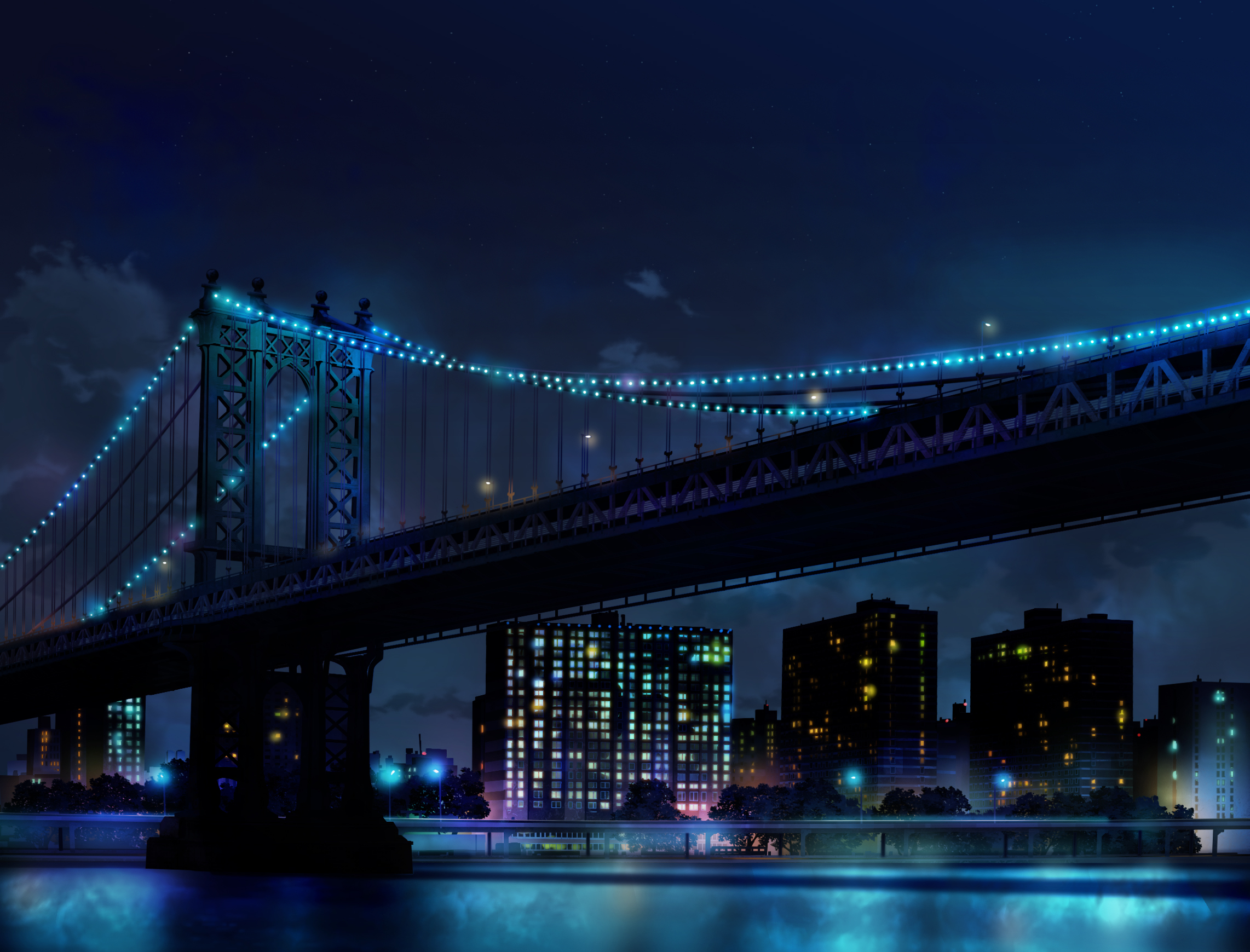 無料モバイル壁紙橋, 街, 光, 青い, ブリッジ, ニューヨーク, マンハッタン橋, マンハッタン, 夜, マンメイドをダウンロードします。