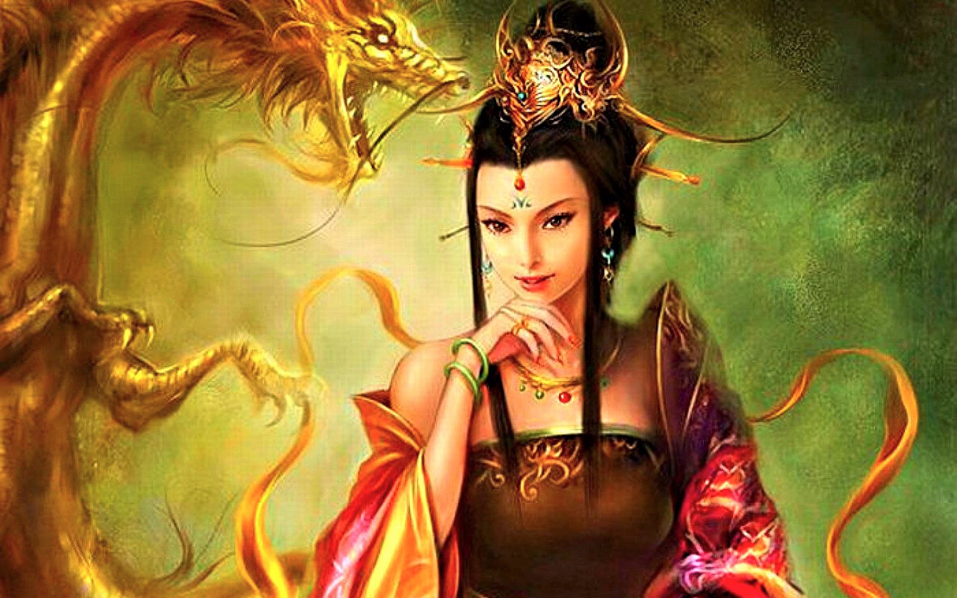 Download mobile wallpaper Fantasy, Crown, Women, Asian for free.