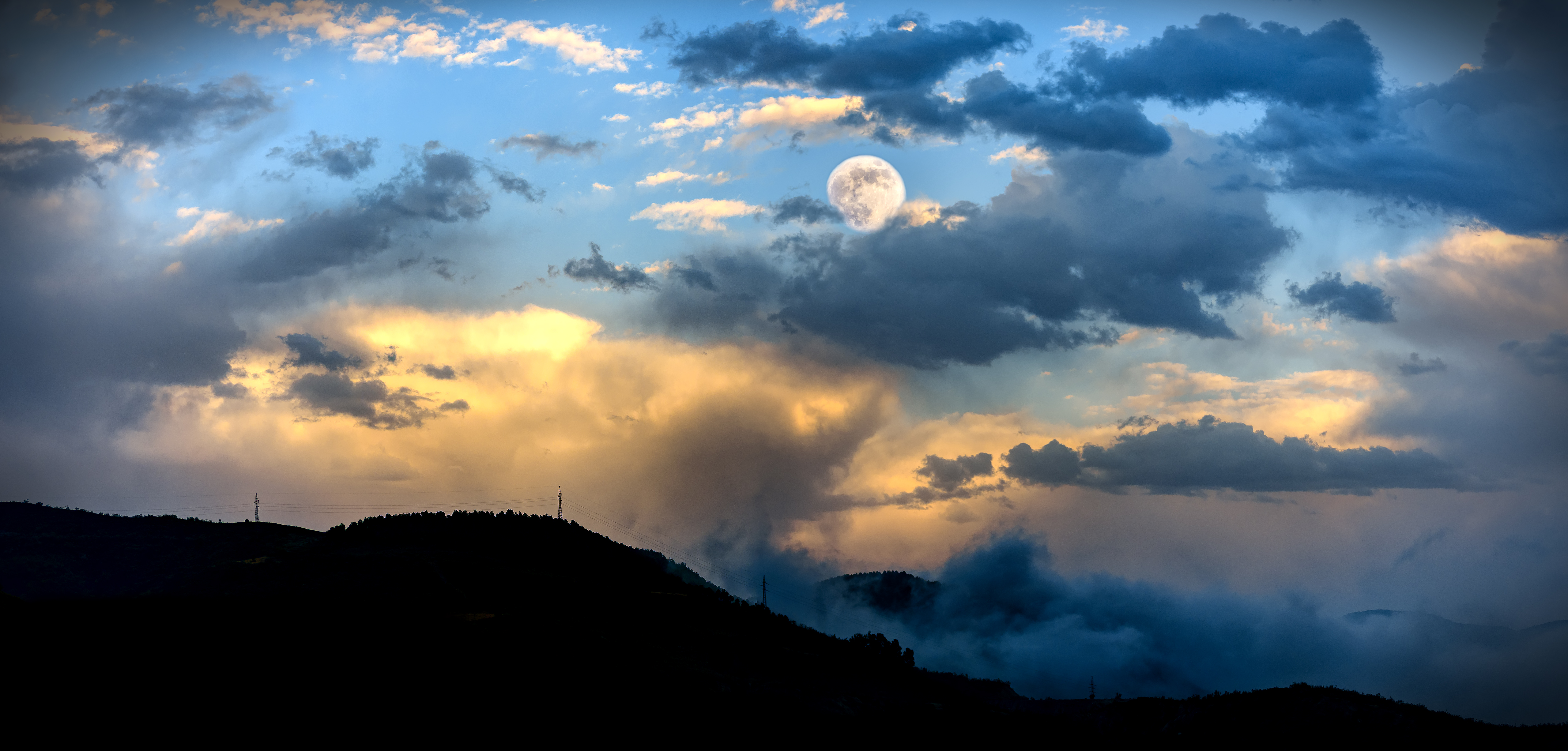 Free download wallpaper Sky, Fog, Hill, Nature, Moon on your PC desktop