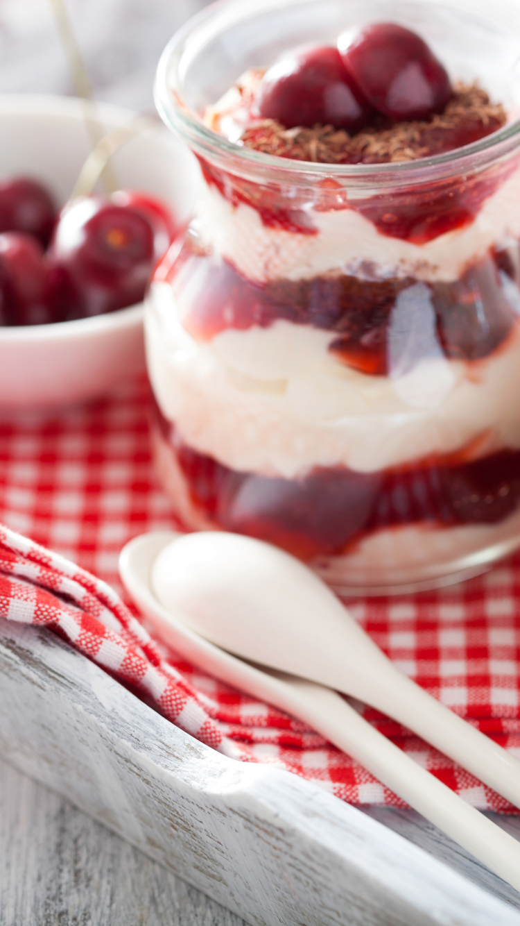 Download mobile wallpaper Food, Cherry, Dessert, Yogurt for free.